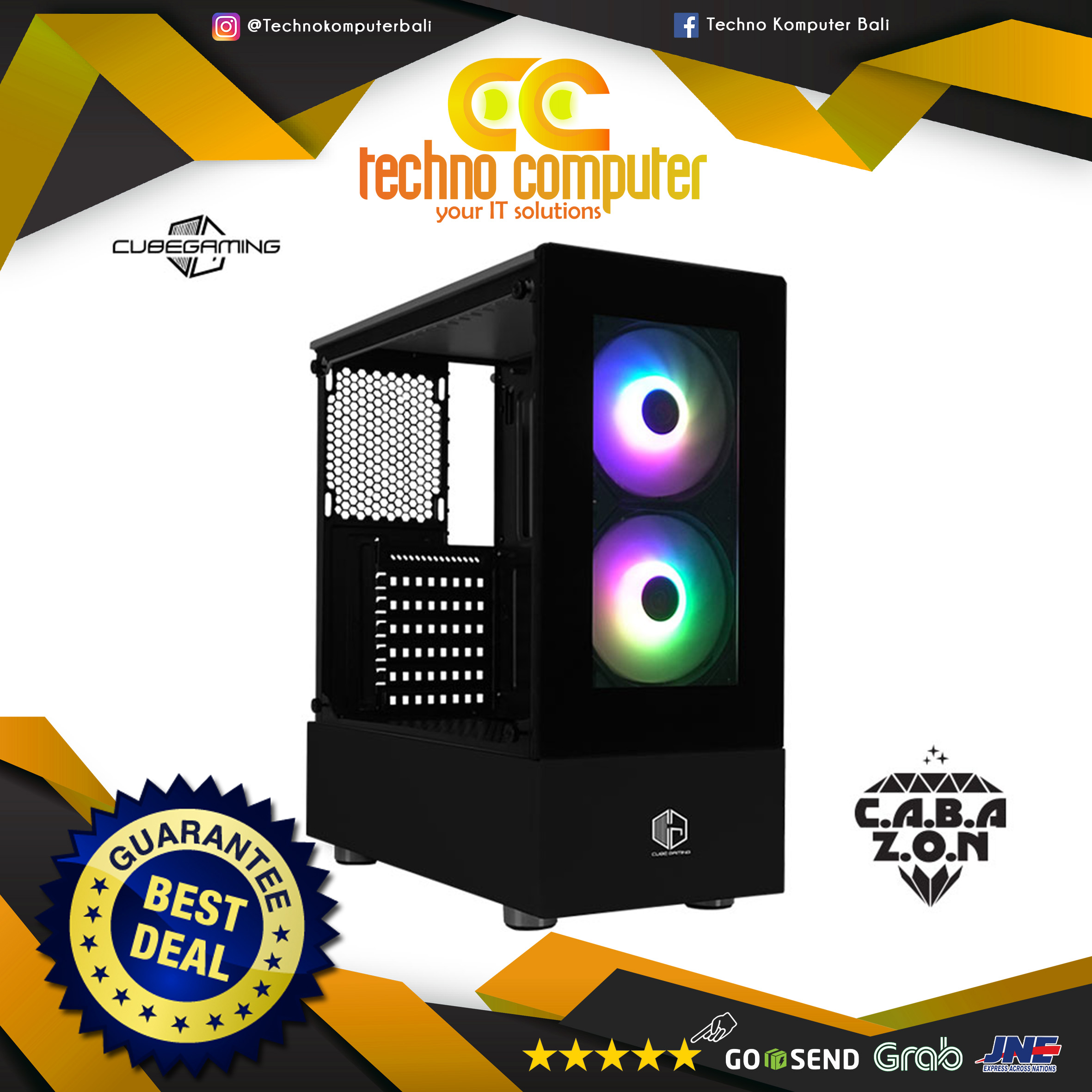 CASING CUBE GAMING CABAZON BLACK - ATX (Include 2pcs 120mm RGB Fan)