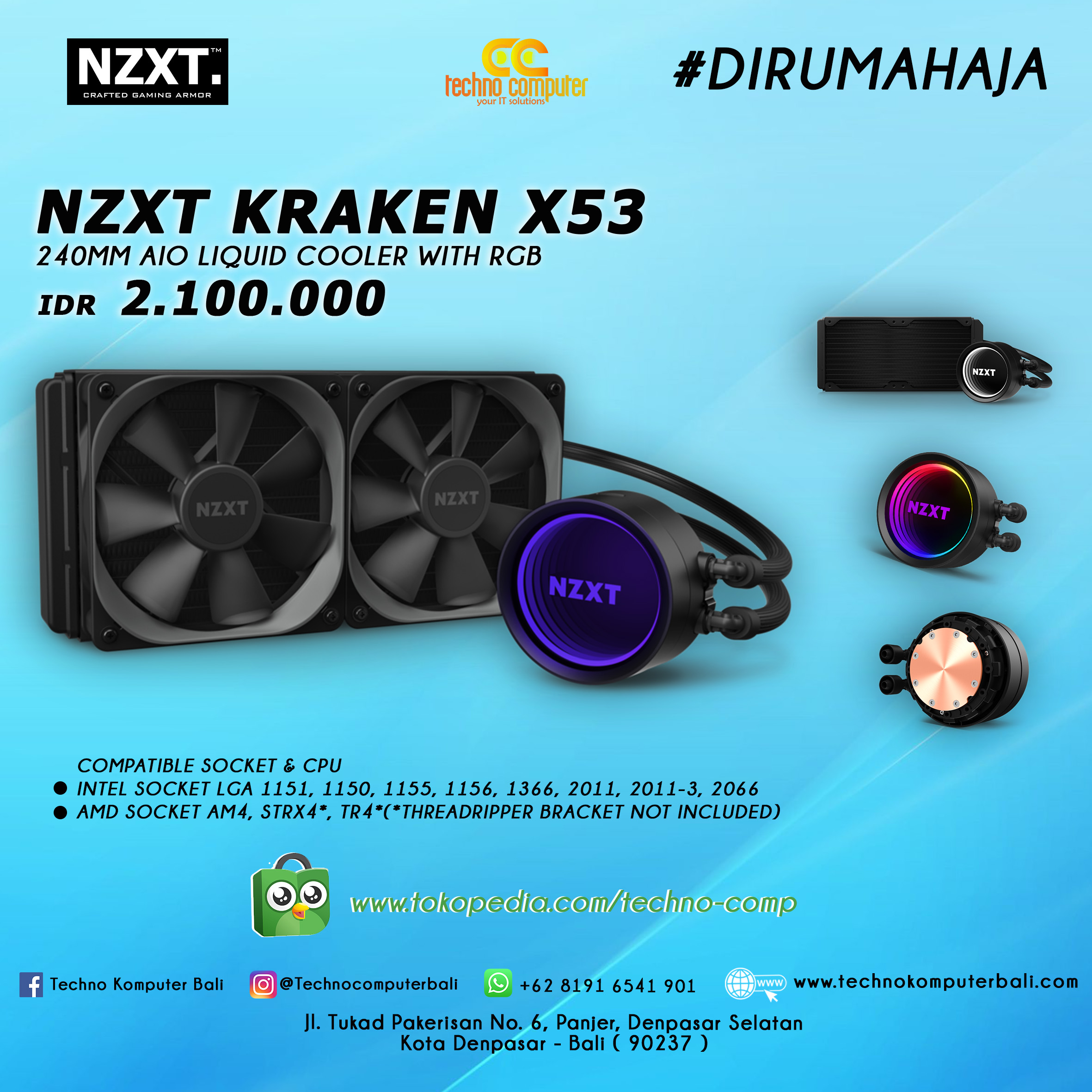 NZXT KRAKEN X53 240mm AIO Liquid Cooling with RGB