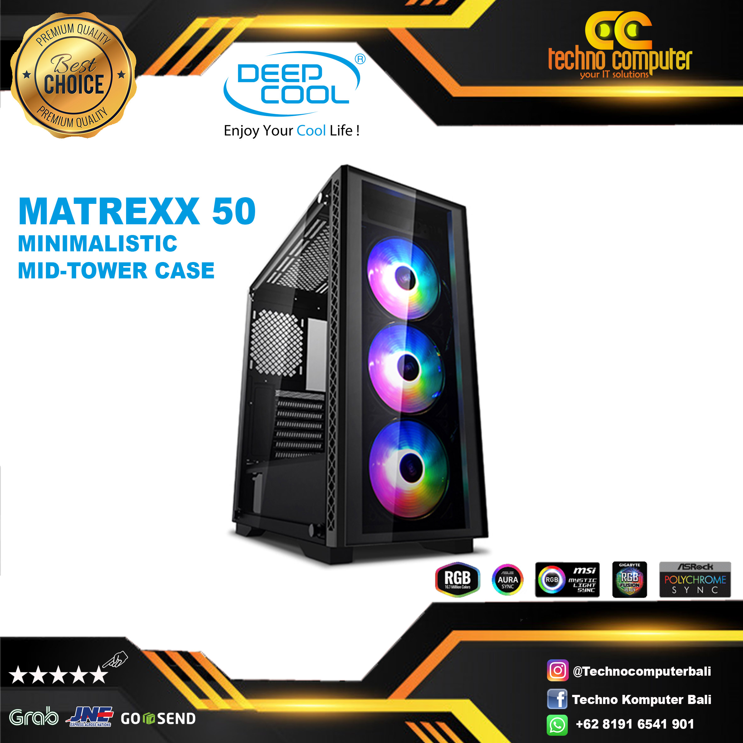 CASING DEEPCOOL MATREXX 50 - Mid Tower ATX Case Tempered Glass (Free 3x RGB Fan)
