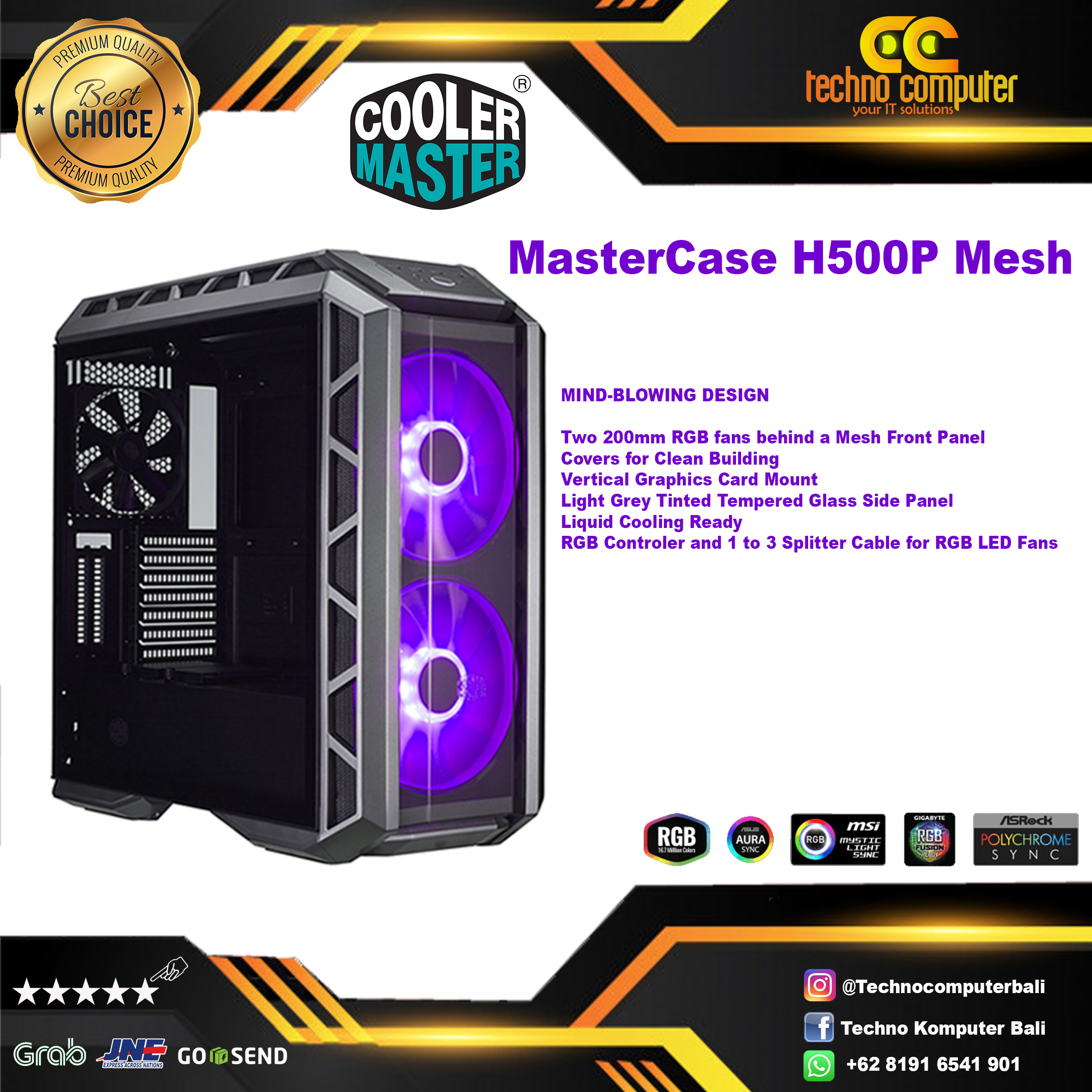CASING COOLERMASTER MASTERCASE H500P MESH - (Free 2pcs 200mm RGB Fan + 1pcs 140mm Fan)