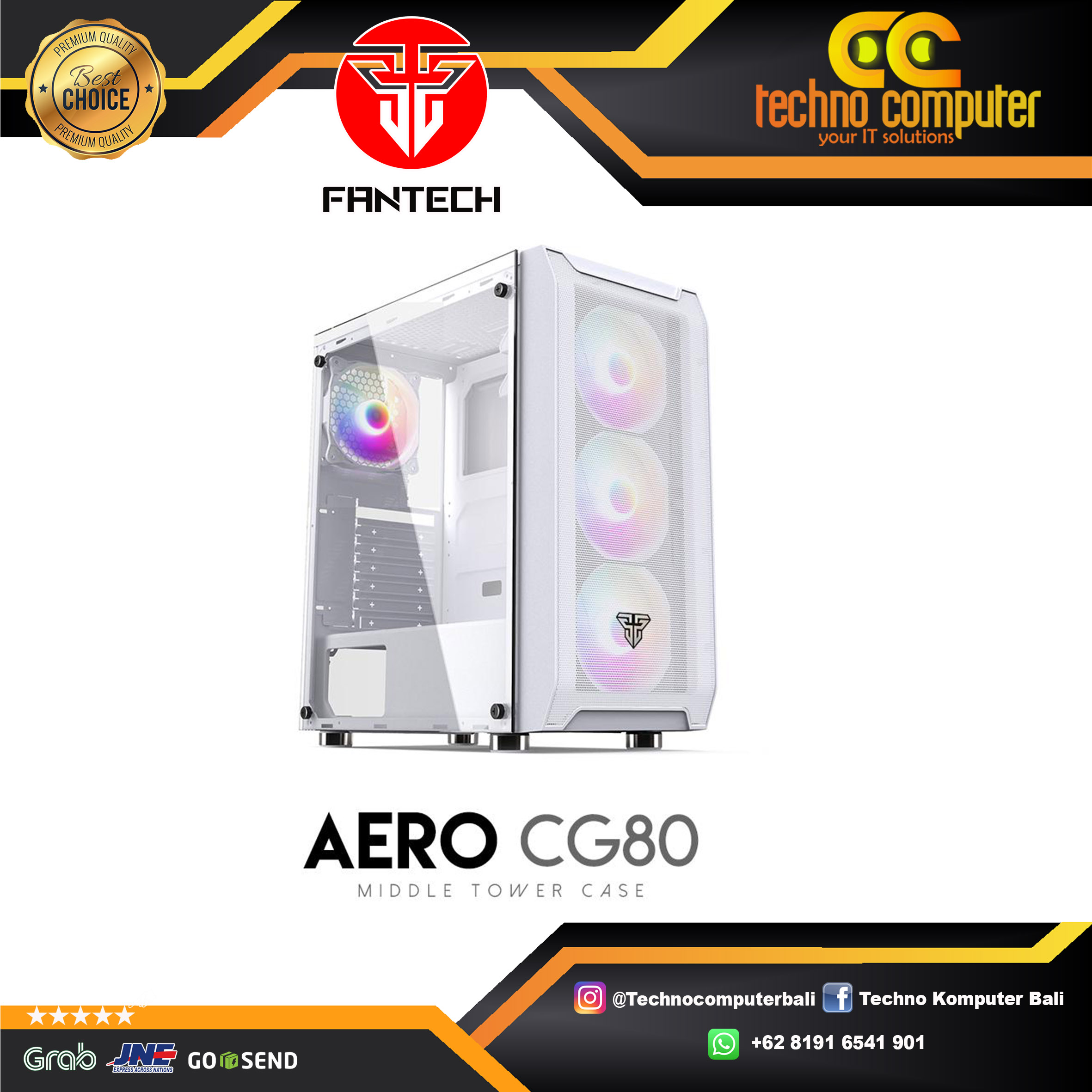 CASING FANTECH AERO CG80 White - Mid Tower Desktop Case 4 Rainbow Fans Included
