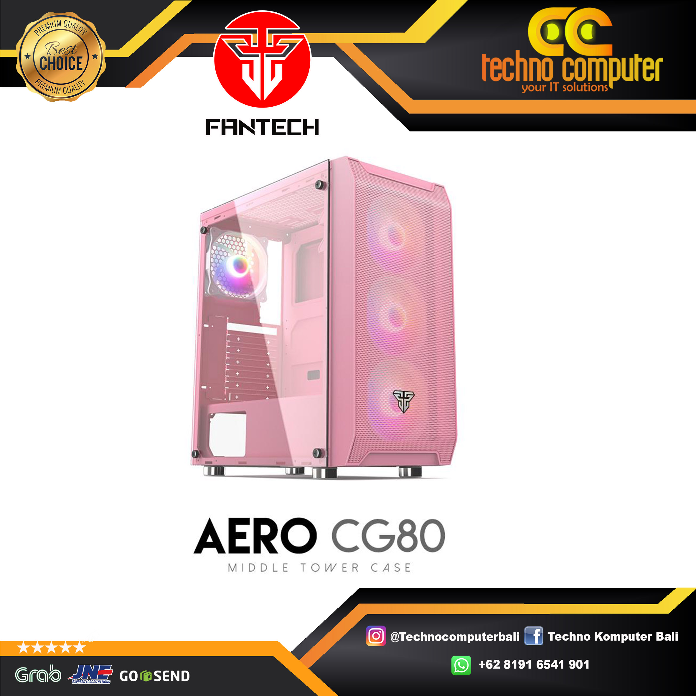 CASING FANTECH AERO CG80 PINK - Mid Tower Desktop Case 4 Rainbow Fans Included