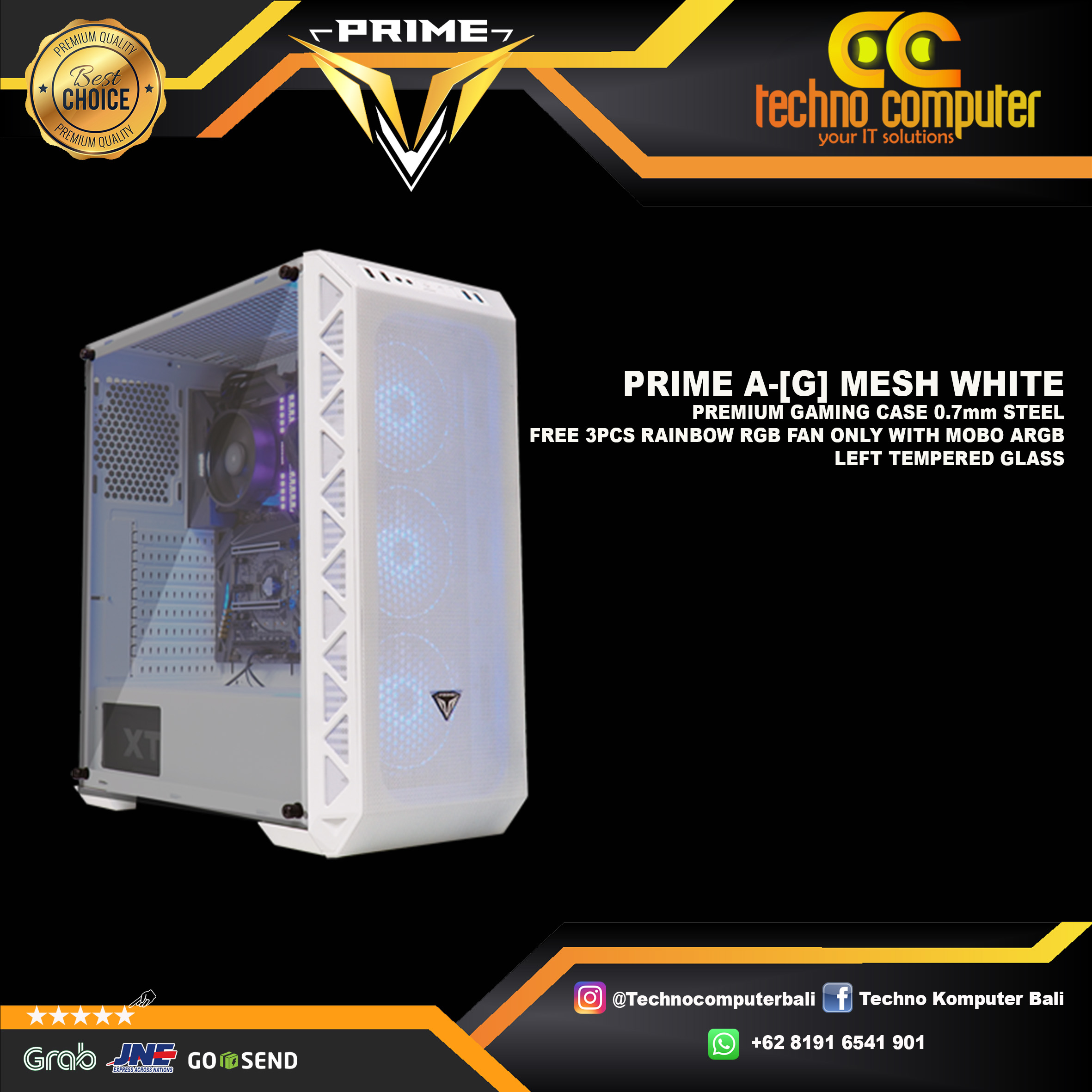 CASING PRIME GAMING A-G MESH WHITE - ATX PREMIUM GAMING CASE 0.7mm STEEL