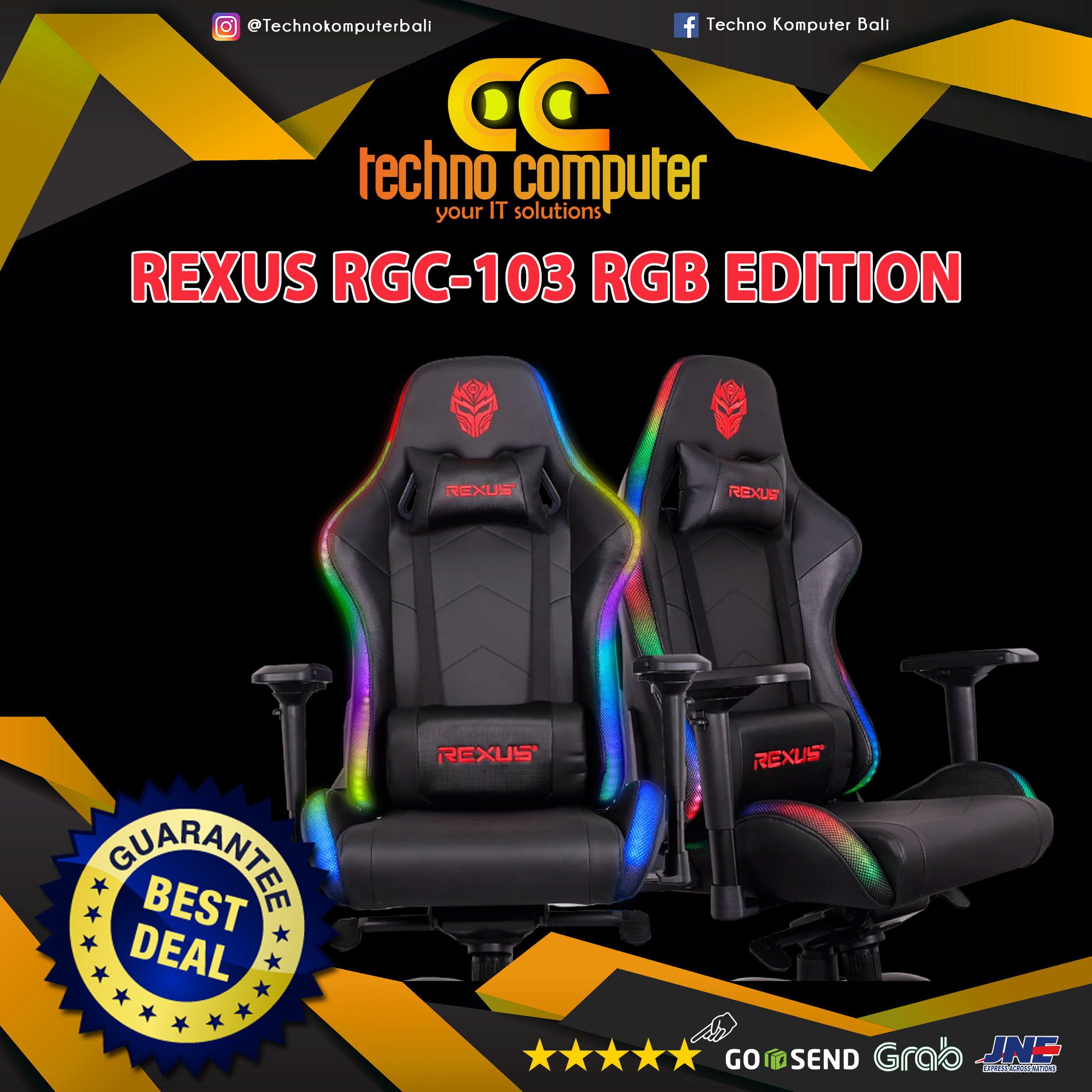 KURSI GAMING REXUS RGC-103 RGB GAMING CHAIR 4D Armrest - BLACK
