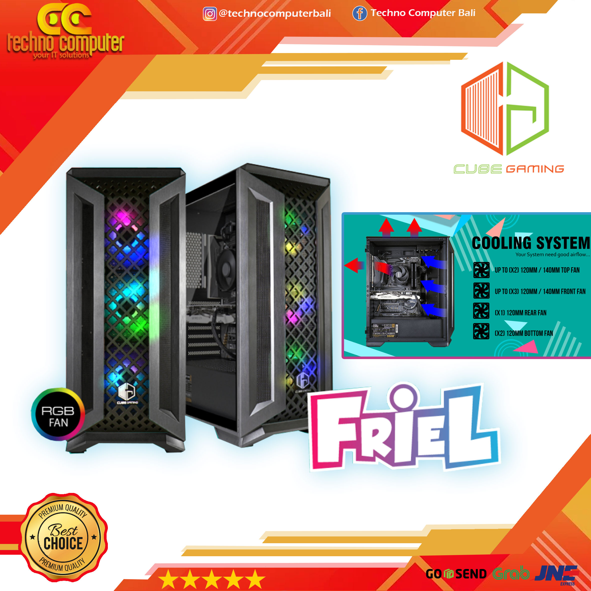 CASING CUBE GAMING FRIEL - ATX GAMING CASE (Free 3pcs 12cm RGB Fans)