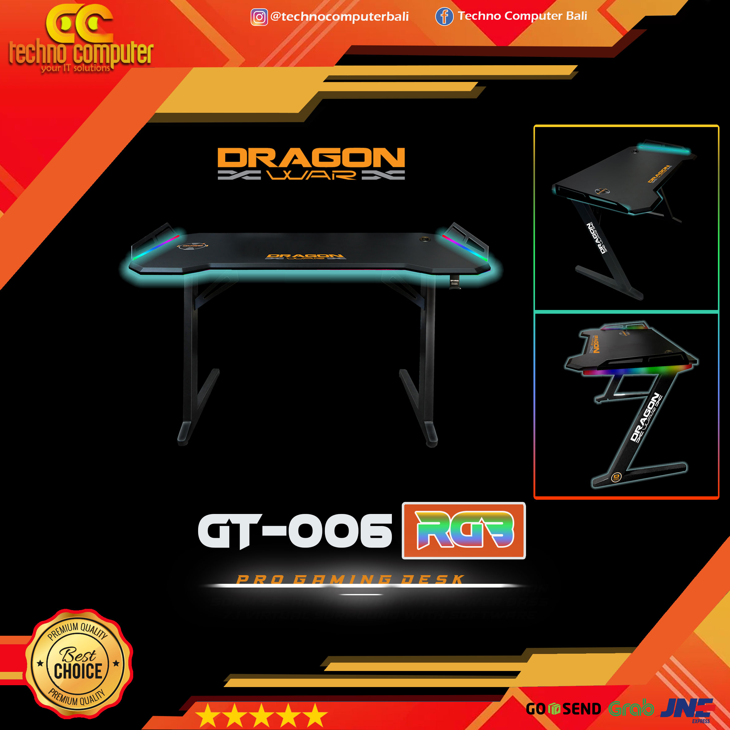 DRAGONWAR GT-006 RGB Gaming Desk - Meja Gaming RGB