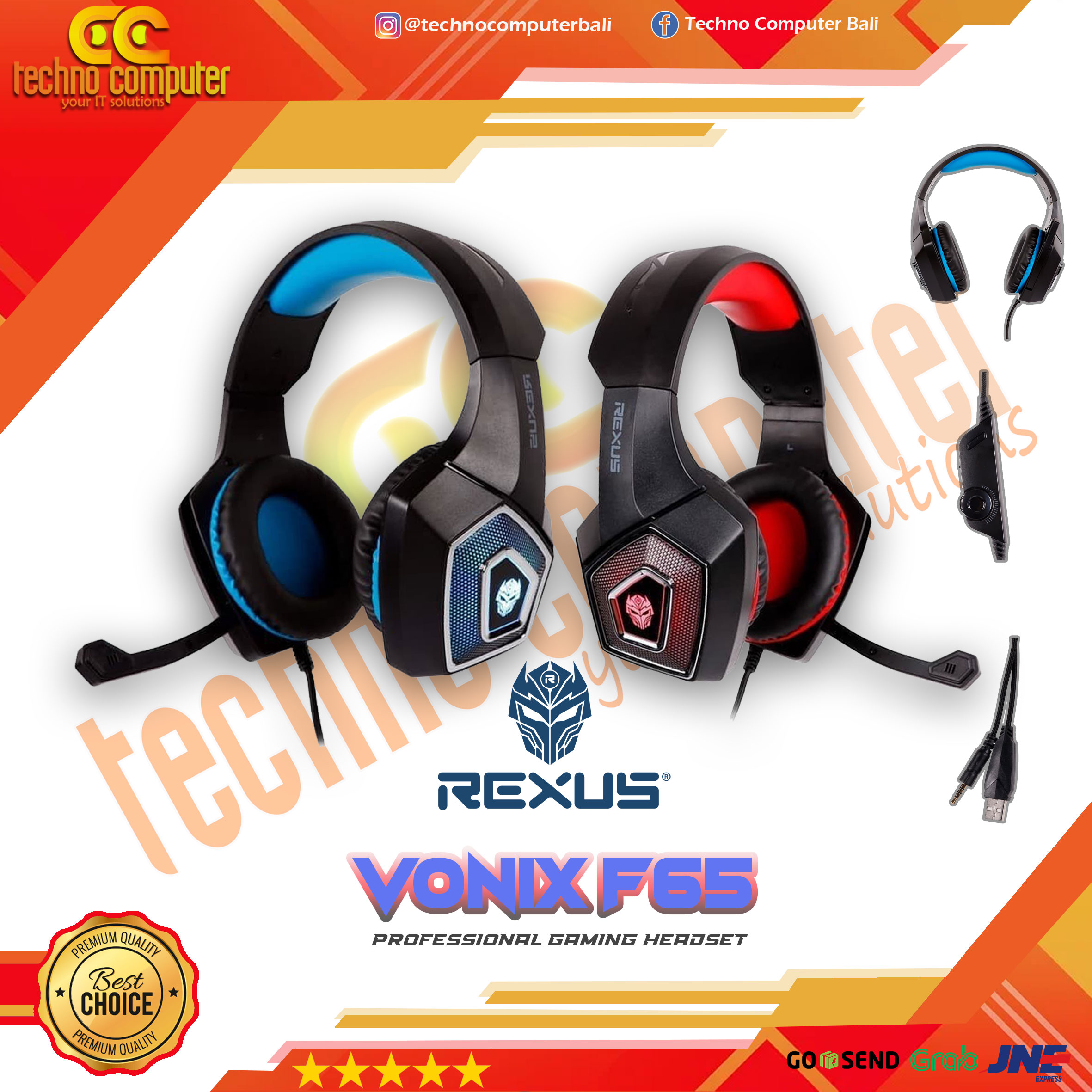 HEADSET REXUS VONIX F65 MIC WITH LED SINGLE