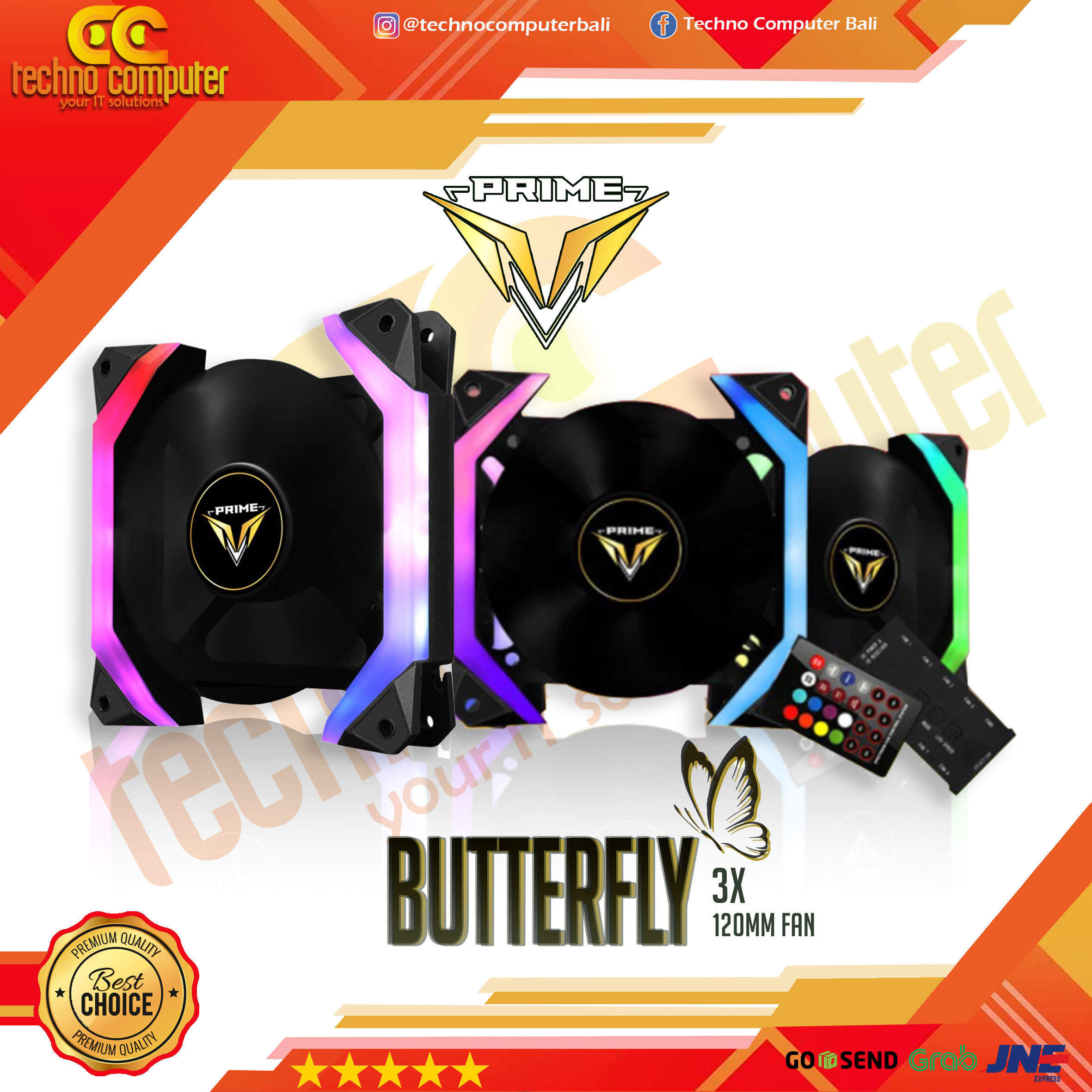 FAN CASING PRIME BUTTERFLY - 3 PCS 12CM RGB + Wireless Remote