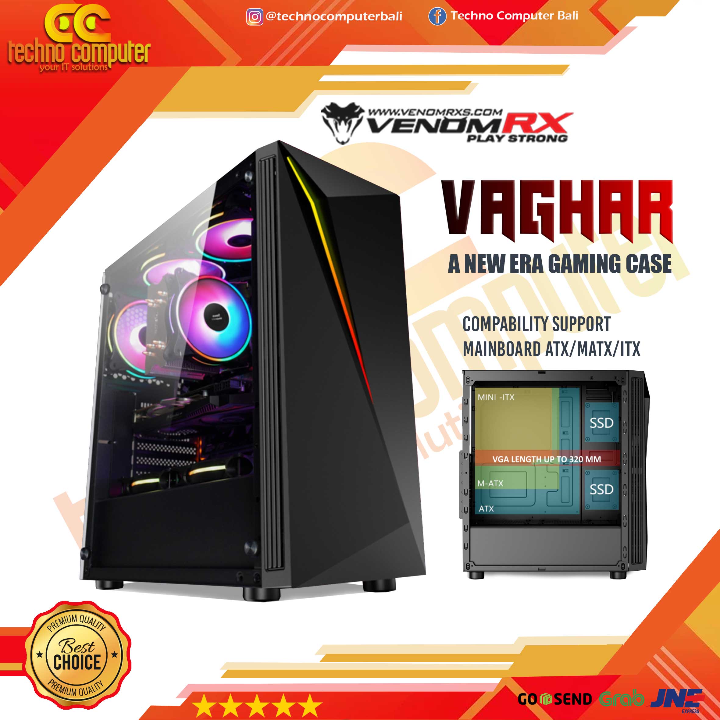 CASING VENOMRX VAGHAR - Mid Tower ATX Case Tempered Glass (Free 1x RGB Fan)