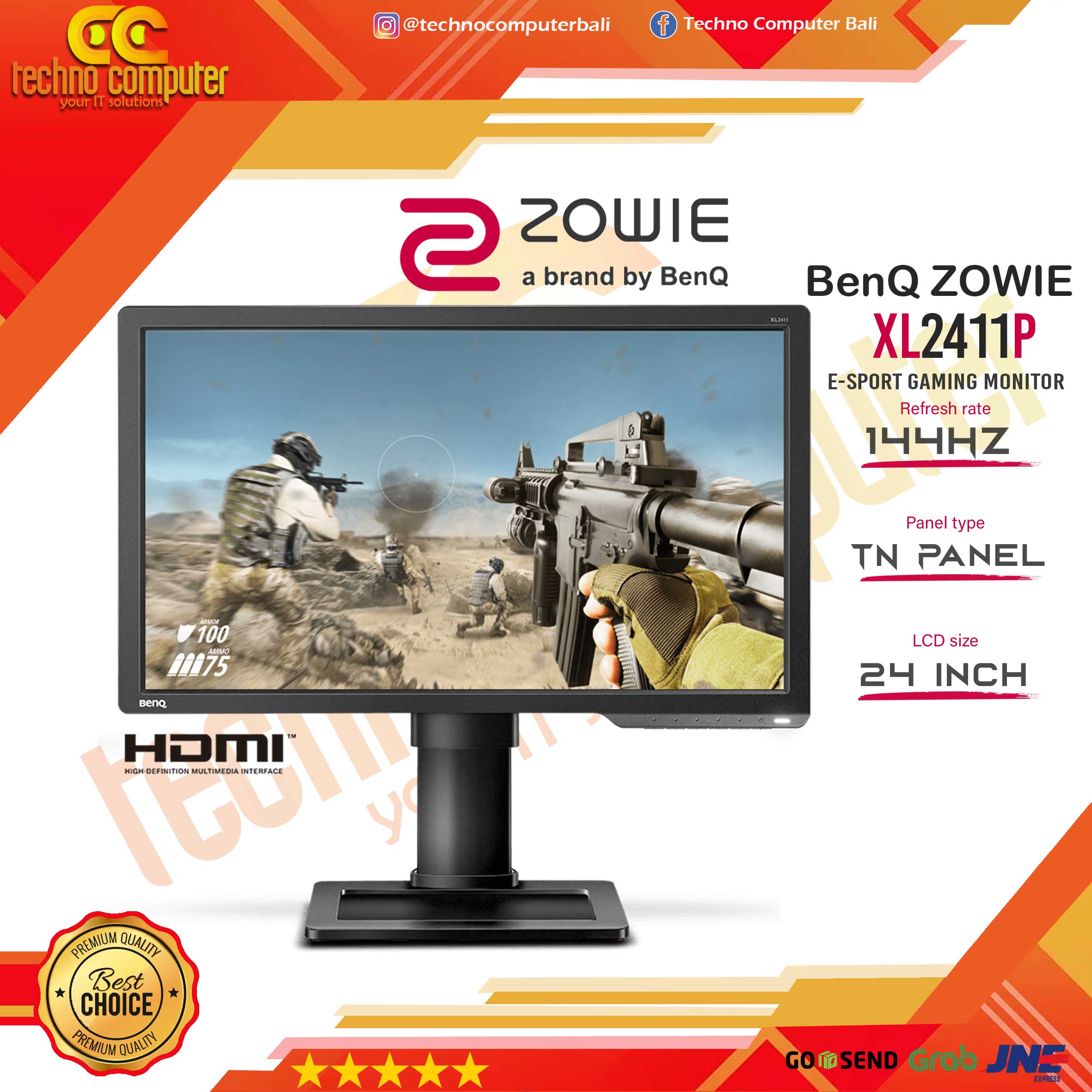 BENQ ZOWIE XL2411P Esports Gaming Monitor - 24 inch, FHD (1920 x 1080), TN, 144Hz, 1ms