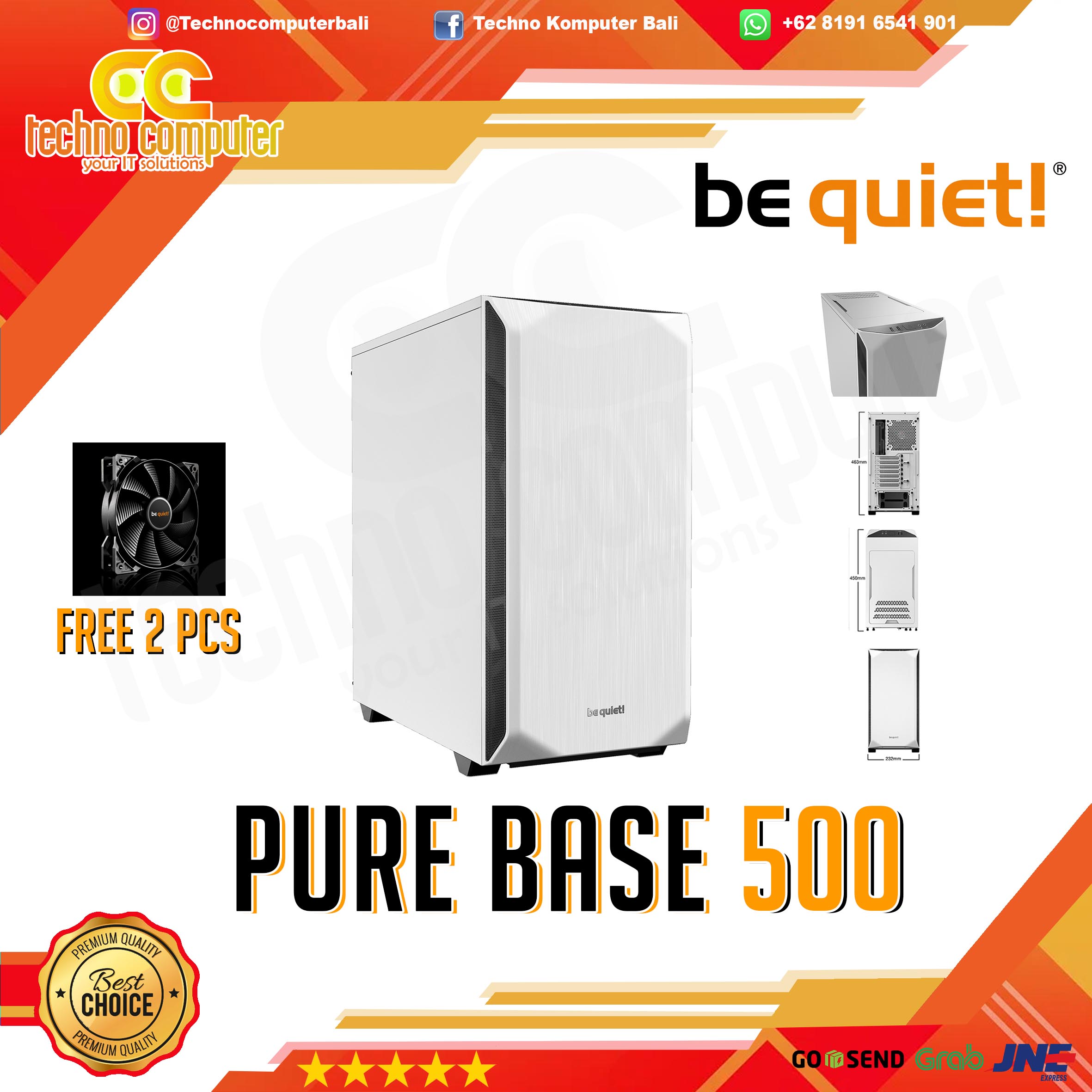 CASING BE QUIET PURE BASE 500 White - Mid Tower ATX Case Tempered Glass (Free 2x Fan)