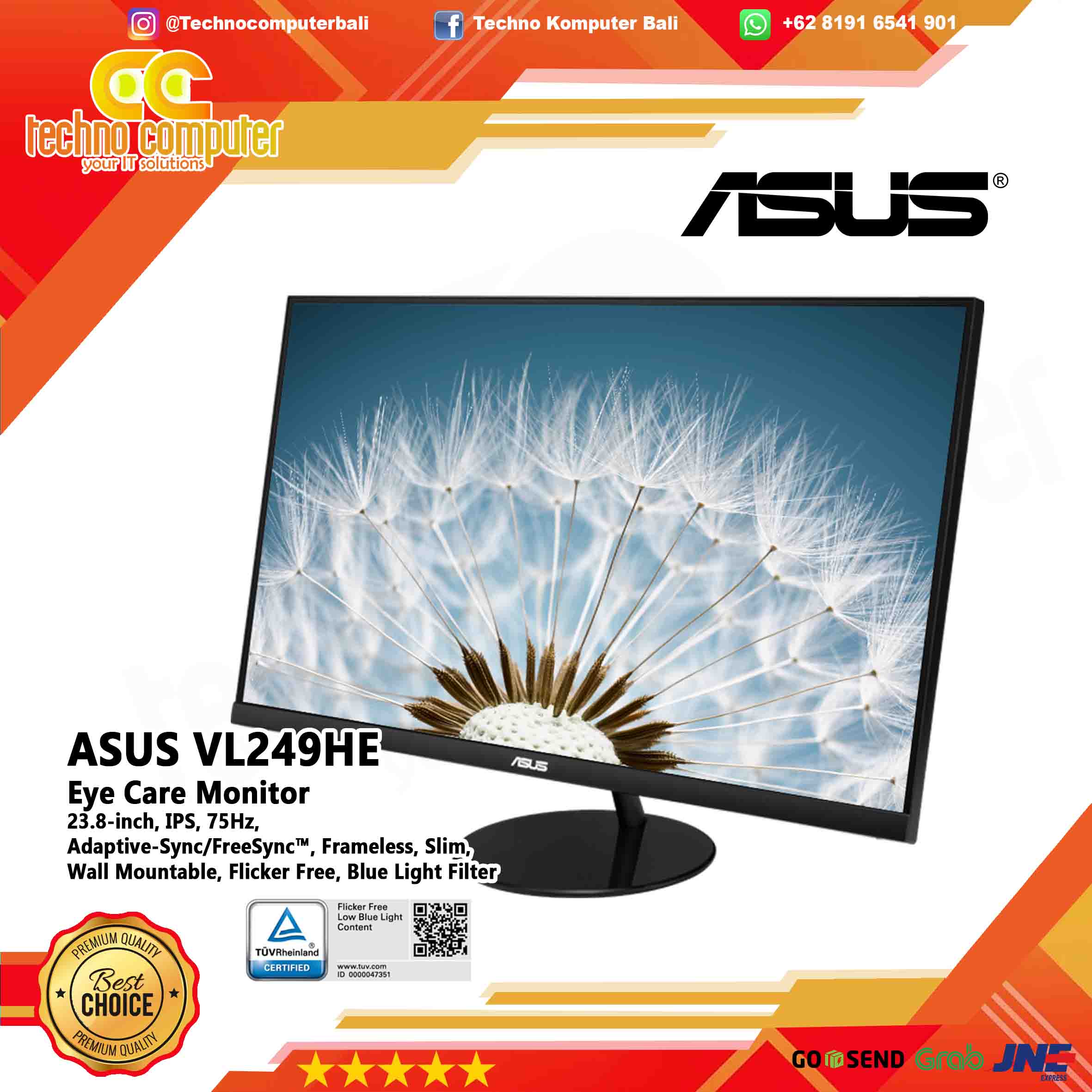 ASUS VL249HE LED Monitor - 24 inch, FHD (1920 x 1080), IPS, 75Hz