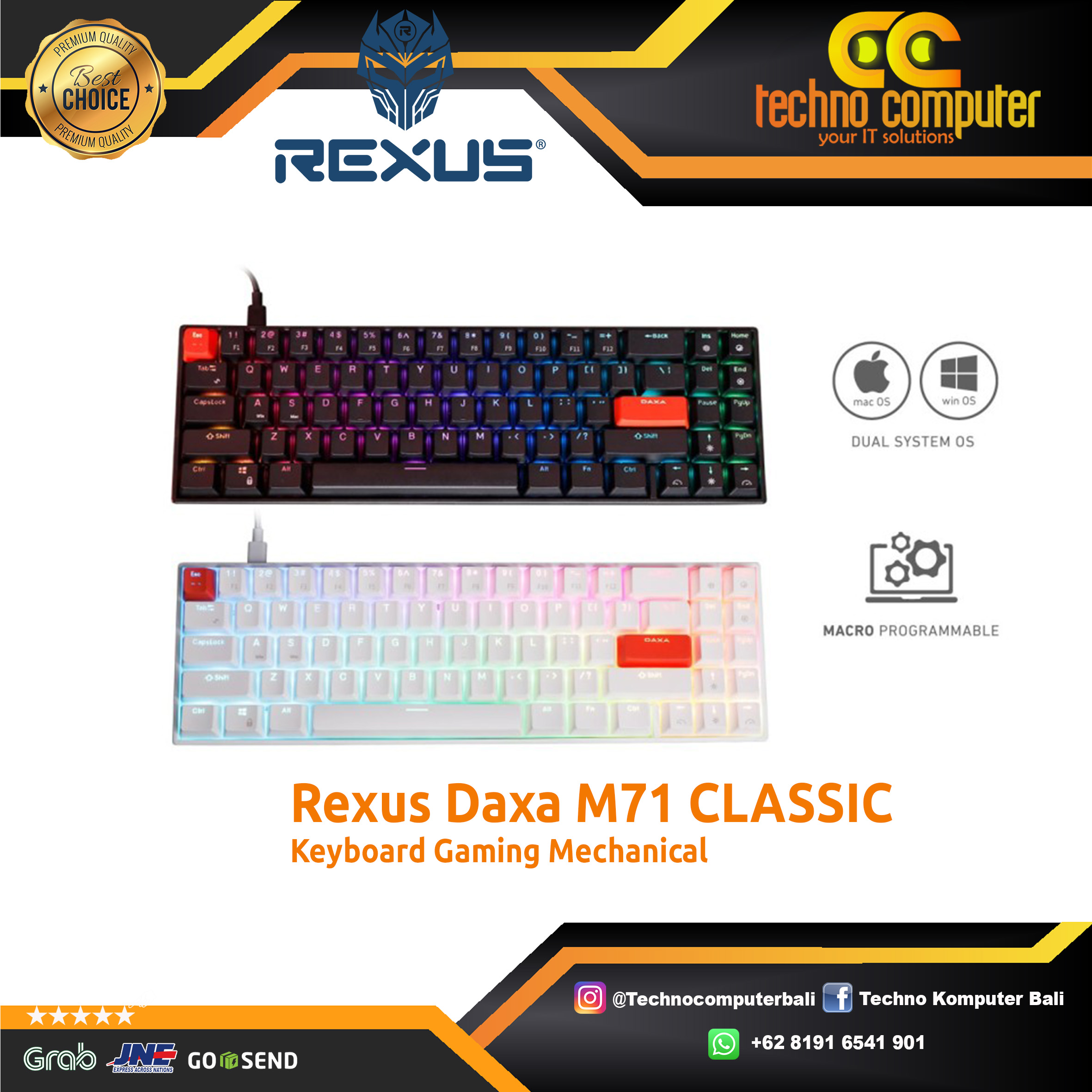 REXUS DAXA M71 CLASSIC Black - Mechanical Brown Switch - Gaming Keyboard