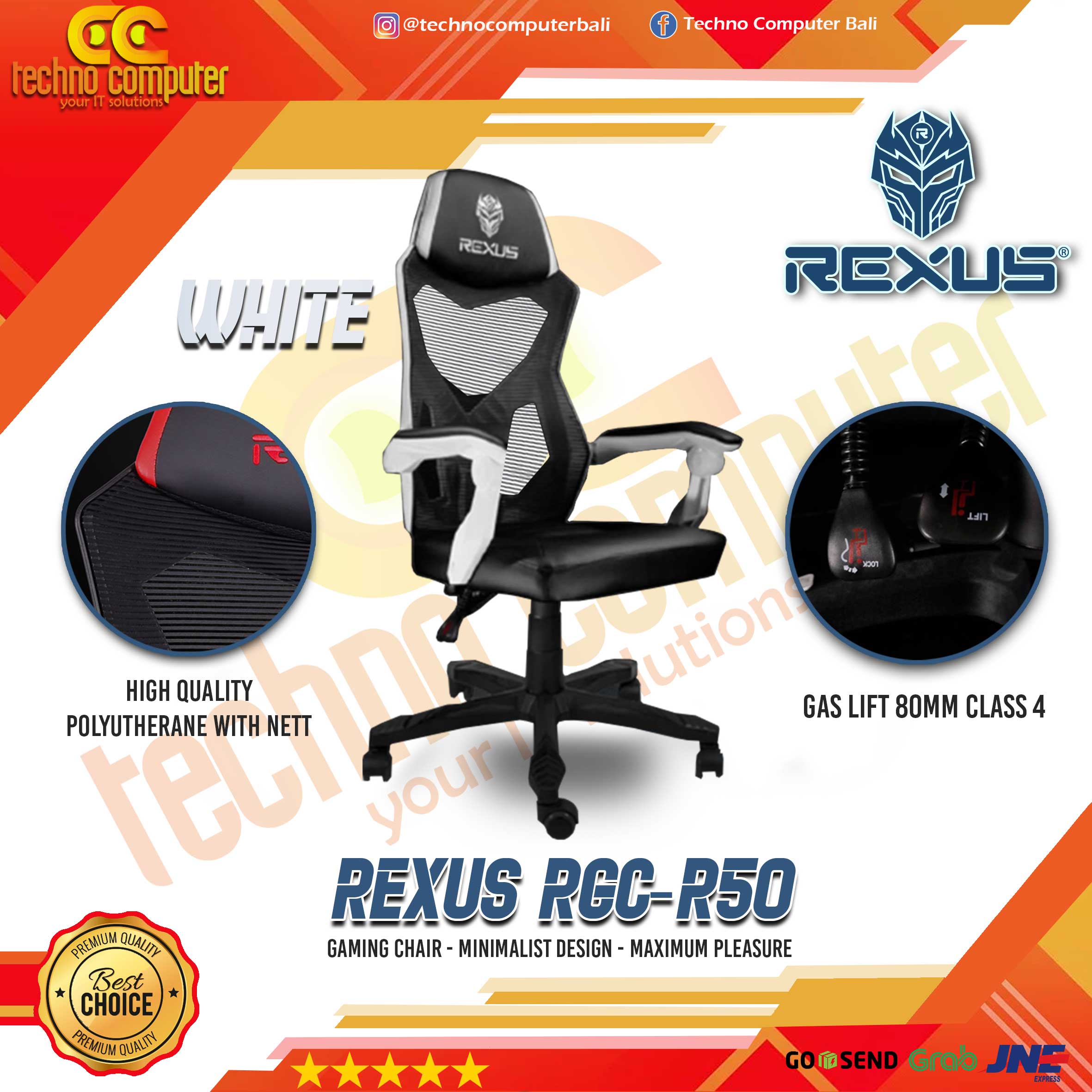KURSI GAMING REXUS RGC-R50 GAMING CHAIR - WHITE