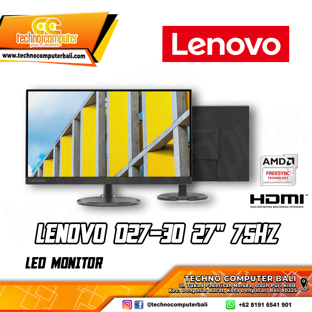 LENOVO D27-30 LED Monitor - 27 inch, FHD (1920 x 1080), VA, 75Hz, HDMI, VGA