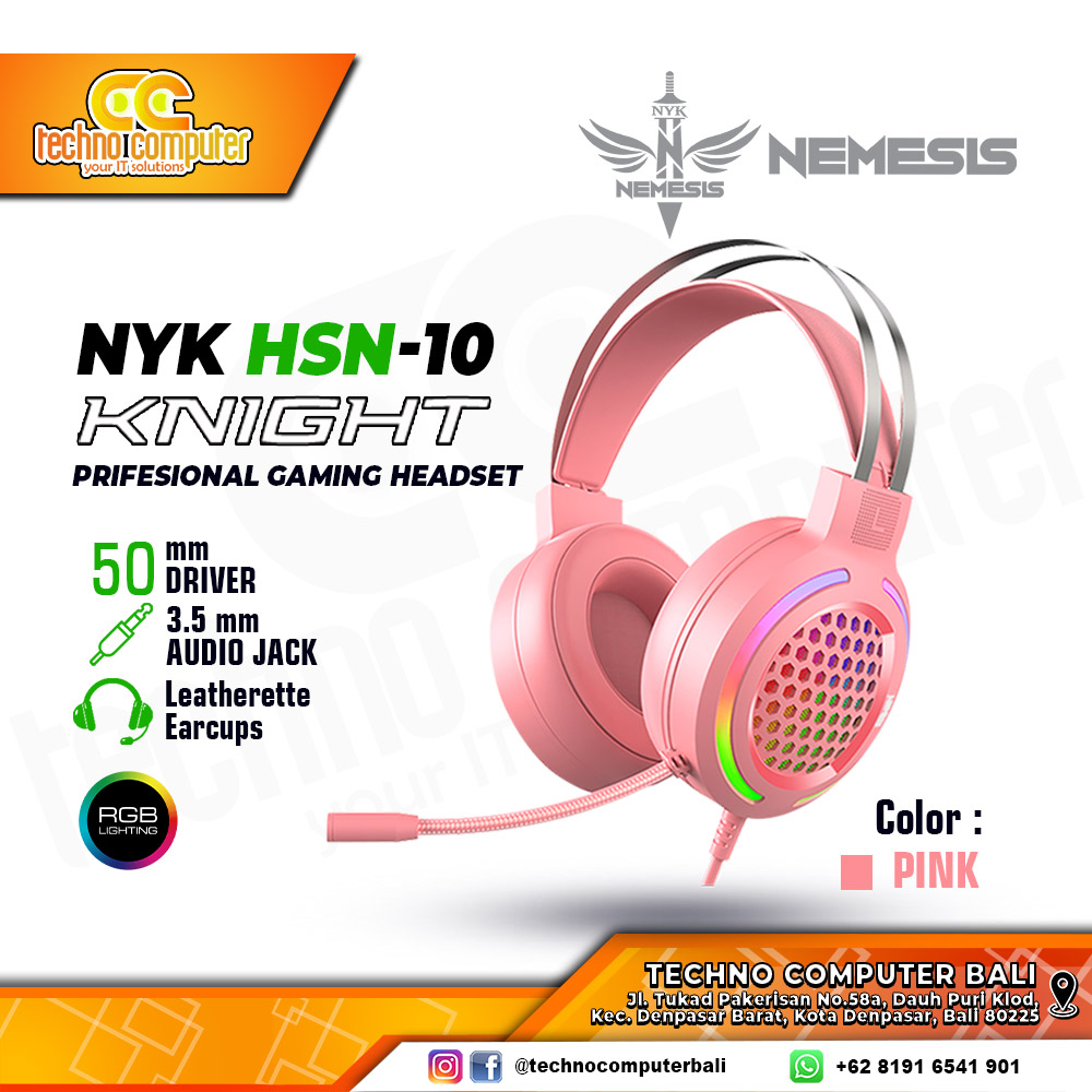 HEADSET NYK Nemesis HSN-10 KNIGHT RGB Pink - Gaming Headset