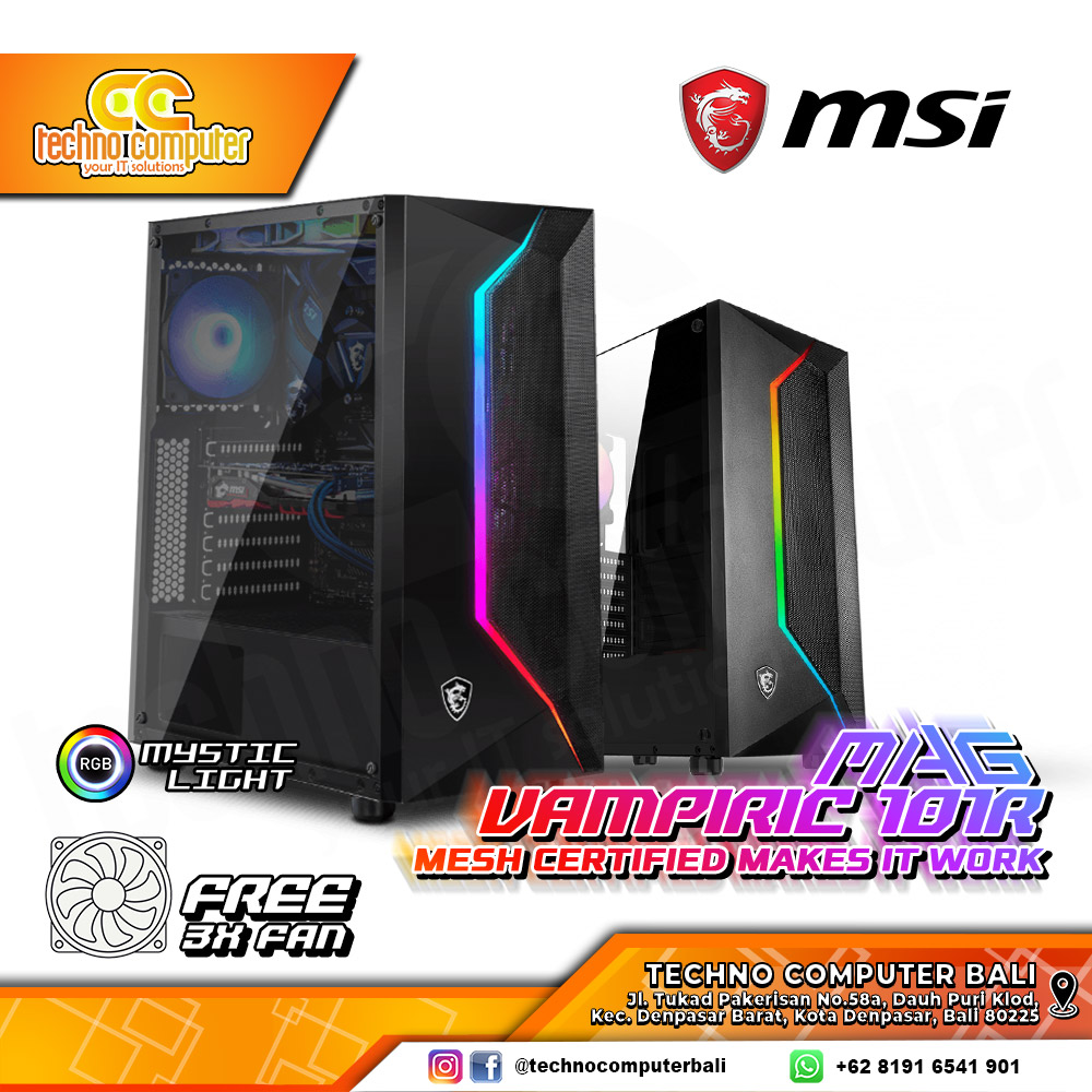 CASING MSI VAMPIRIC 101R - Mid Tower ATX Case Tempered Glass (Free 4x ARGB Fan)
