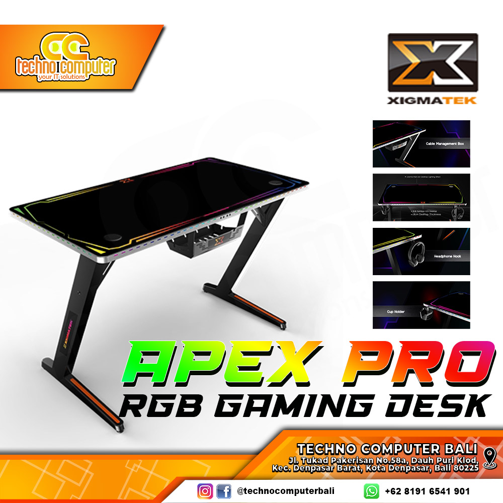 MEJA GAMING XIGMATEK APEX PRO RGB GAMING DESK With Headphone Hook & Cup Holder
