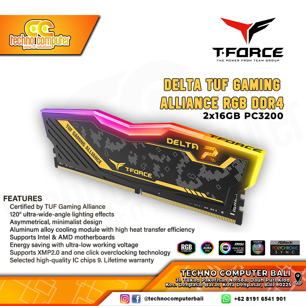 DDR4 TEAM T-FORCE DELTA TUF Series RGB 32GB (2x16GB) Kit 3200Mhz