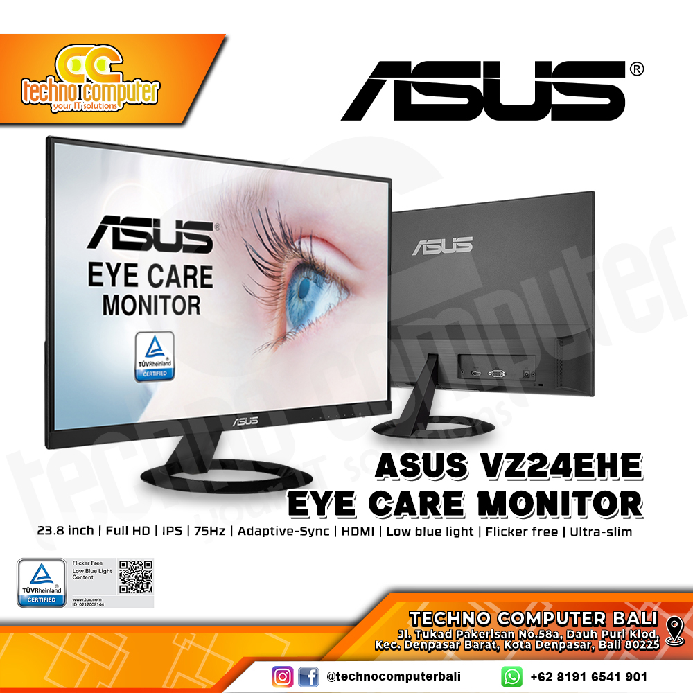 ASUS VZ24EHE Ultra Slim Monitor - 24 inch, FHD (1920 x 1080), IPS, 75Hz, 1ms