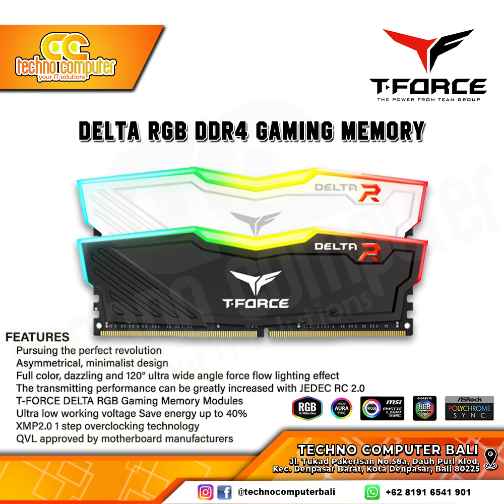 DDR4 TEAM T-FORCE DELTA RGB 32GB (2x16GB) Kit 3600Mhz - BLACK