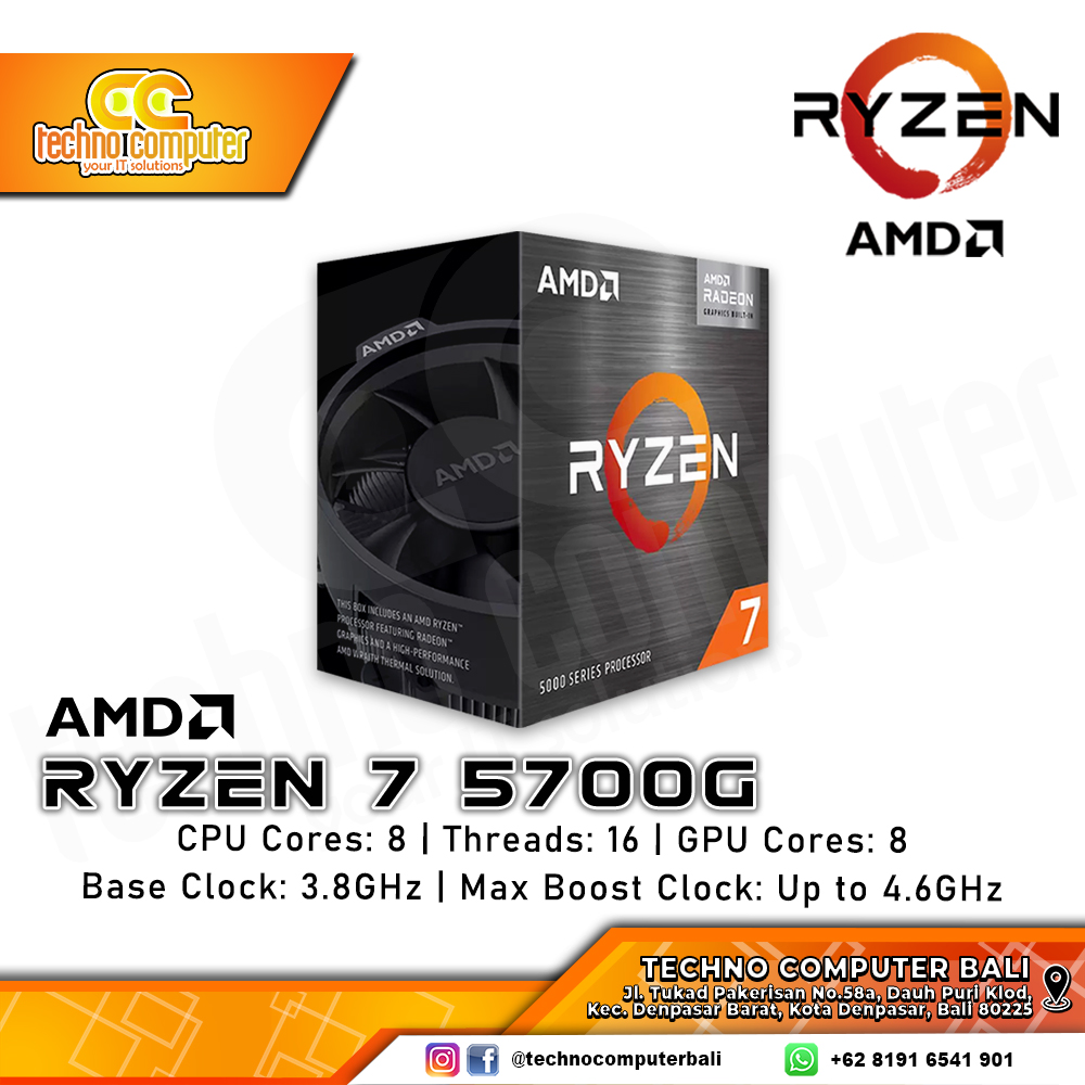 PROCESSOR AMD RYZEN 7 5700G - 8 Cores 16 Threads Up To 4.6Ghz - Socket AM4