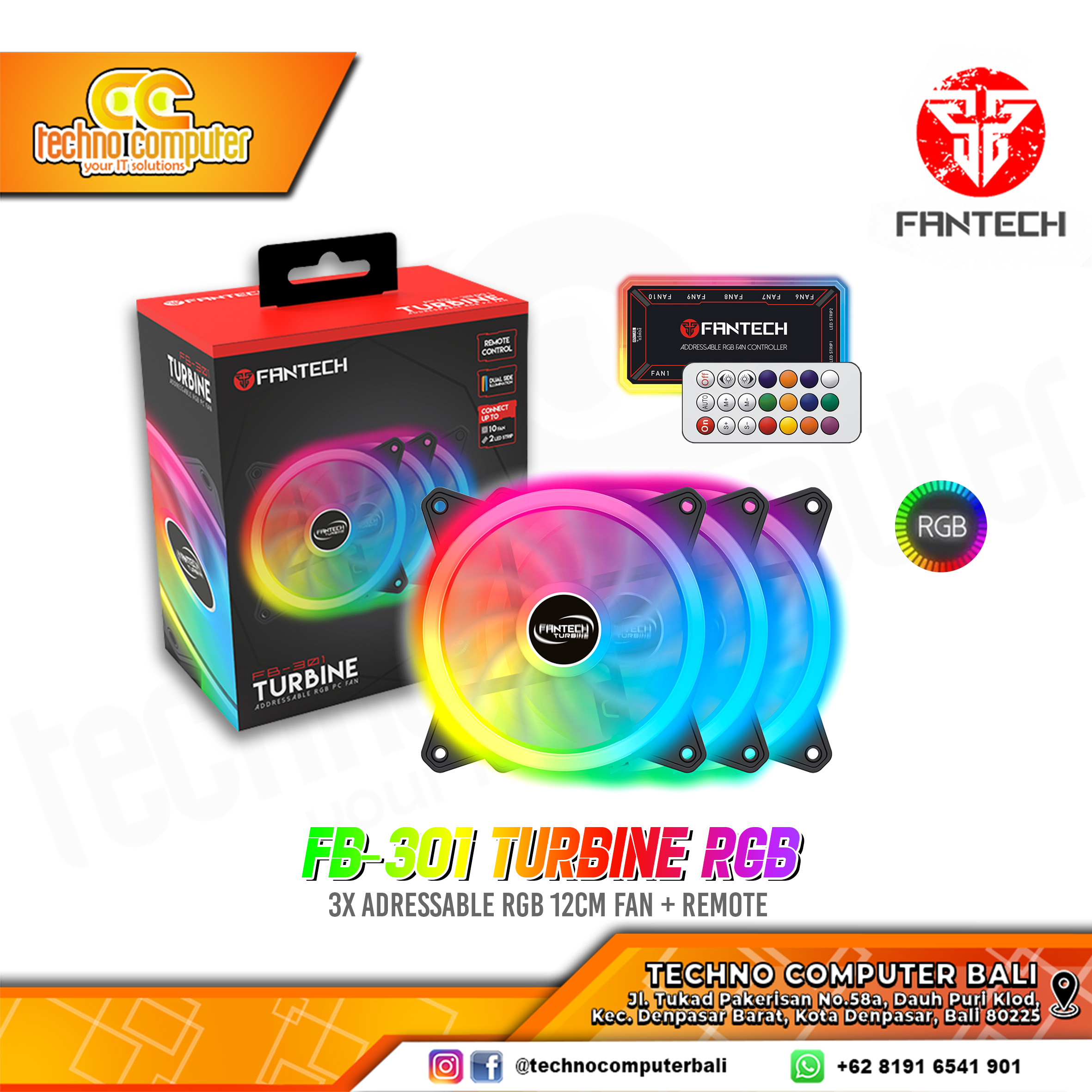 FAN CASING FANTECH TURBINE FB-301 - 120mm Triple Pack RGB with Remote Control