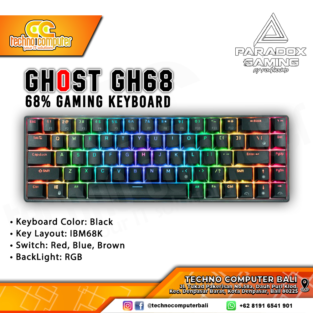 PARADOX GAMING GHOST GH68 68% Black - Mechanical Red Switch - Gaming Keyboard