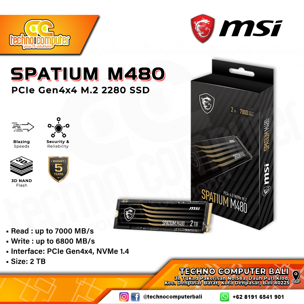 SSD MSI SPATIUM M480 M.2 NVMe 2280 PCIe Gen4 x4 - 2TB