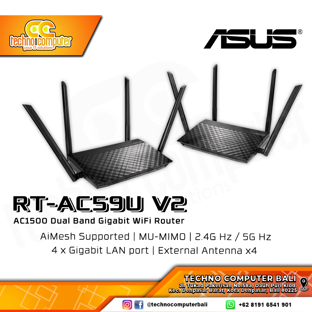 ROUTER ASUS RT AC59U V2 Black AC1500 Dual Band Gigabit Wireless Router