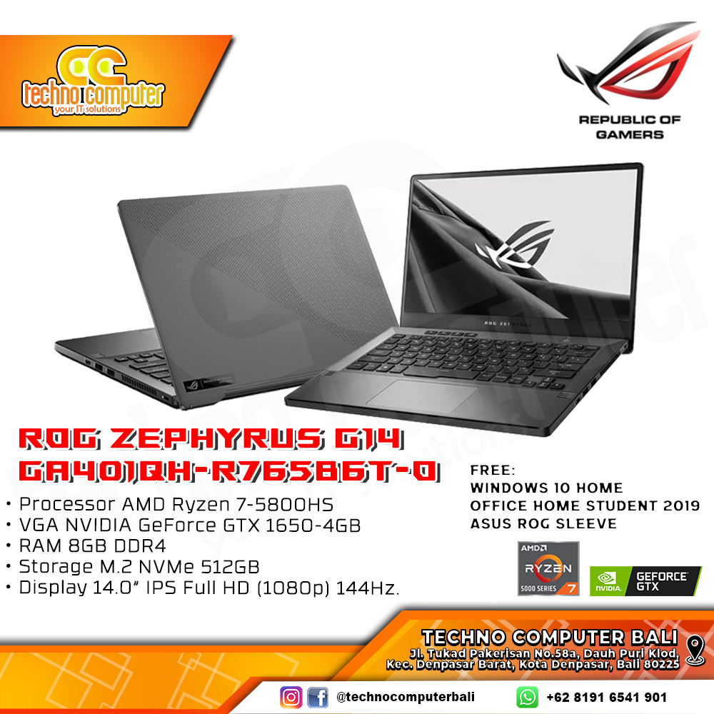 ASUS ROG ZEPHYRUS G14 GA401QH-R765B6T-O R7-5800HS 8GB 512GB GTX1650