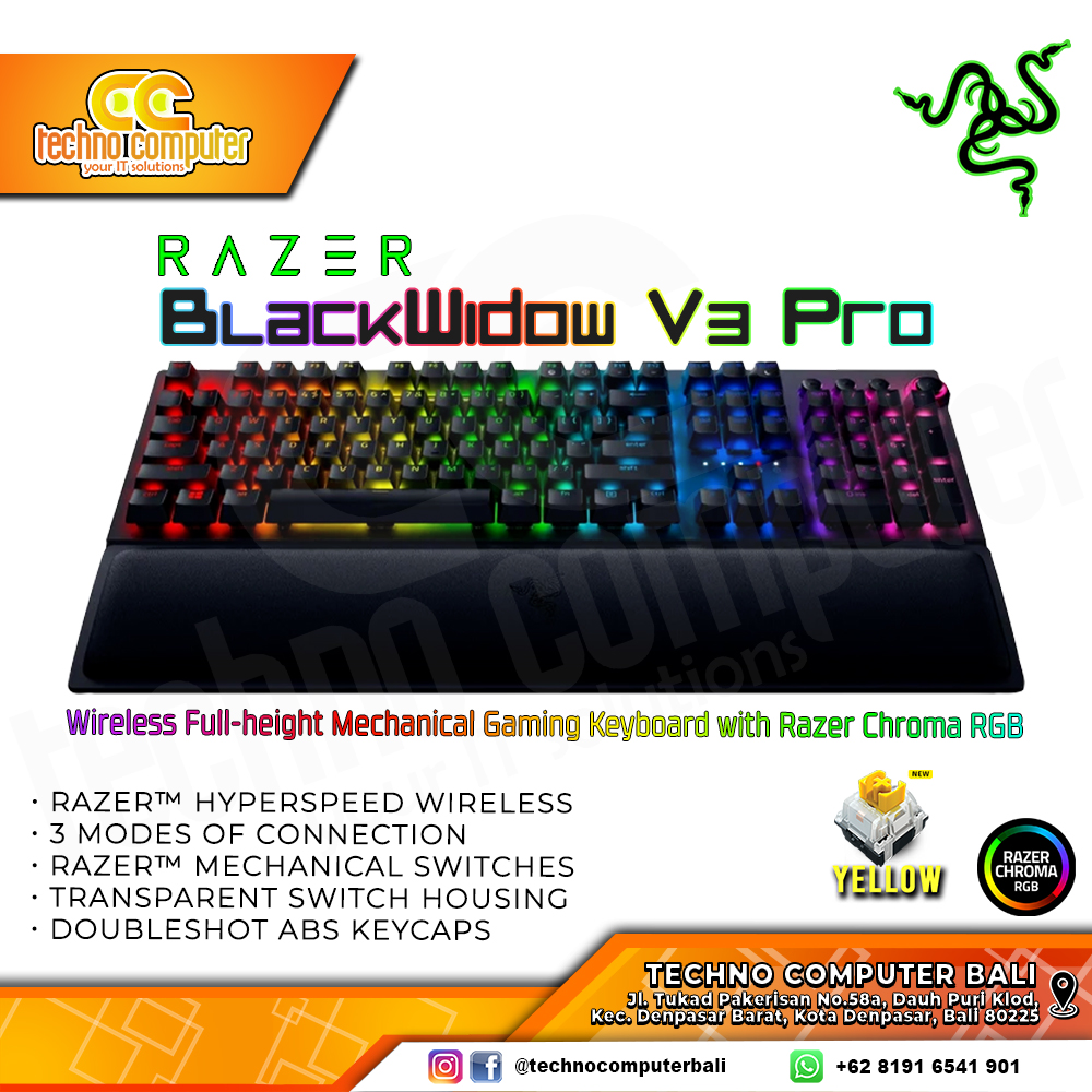 RAZER BlackWidow V3 Pro Wireless - Mechanical Yellow Switch - Gaming Keyboard Wireless