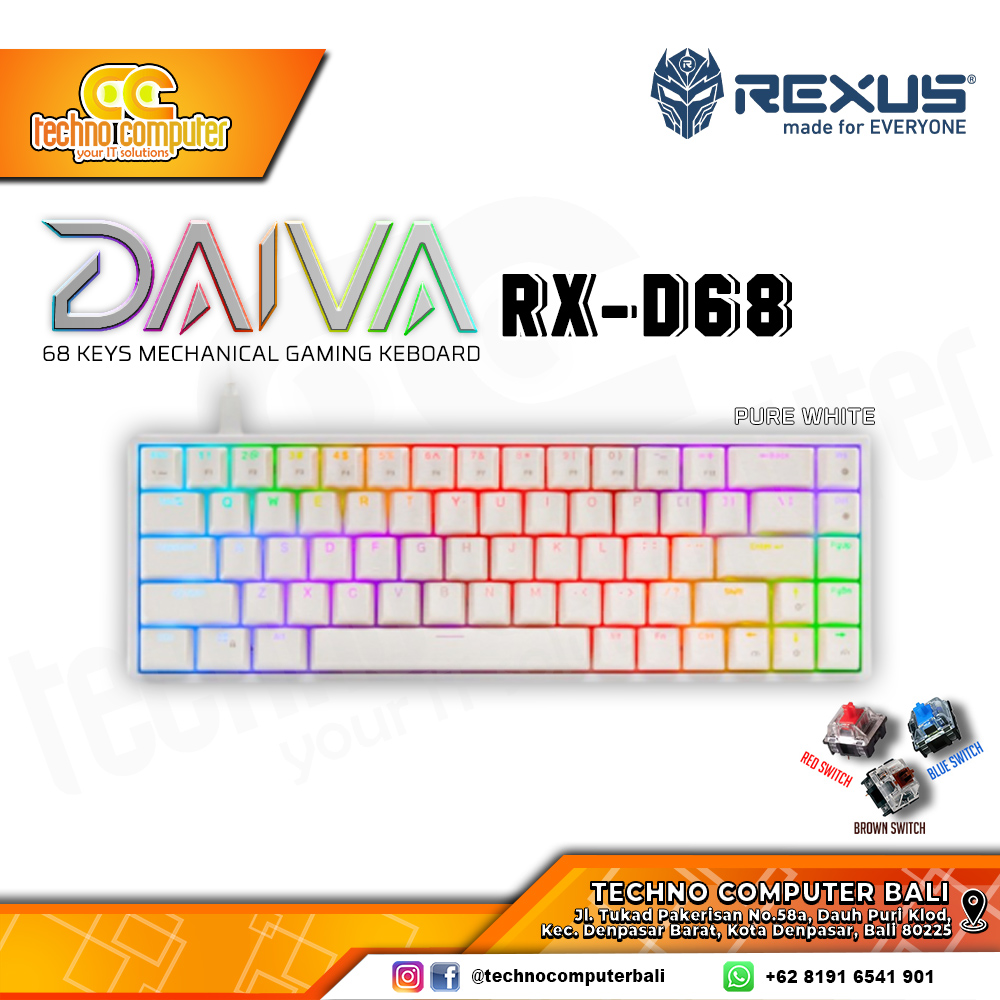 REXUS DAIVA RX-D68 White - Mechanical Blue Switch - Gaming Keyboard