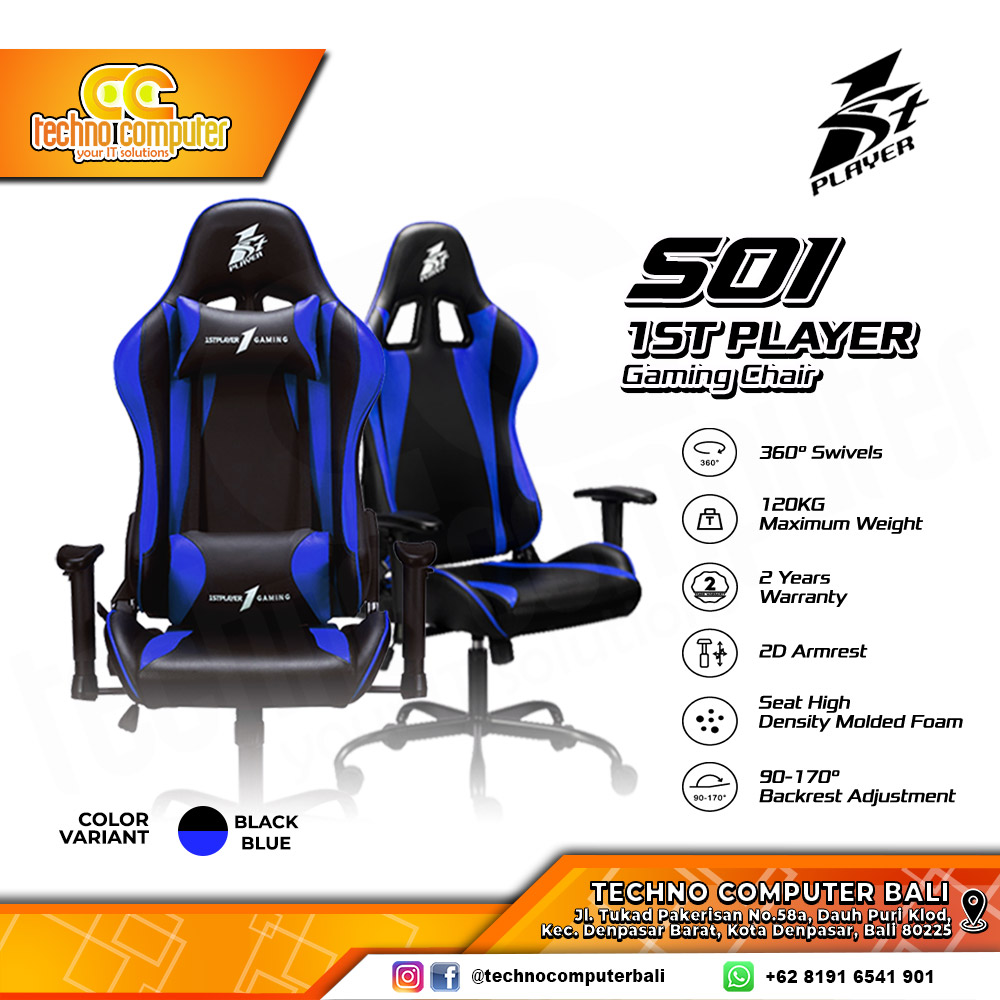 KURSI GAMING 1ST PLAYER GAMING CHAIR S01 - BLACK BLUE