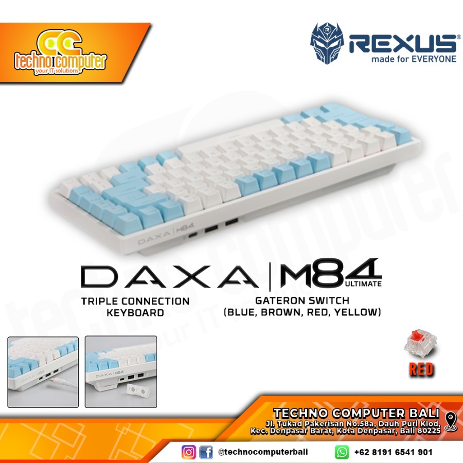 REXUS DAXA M84 ULTIMATE Wireless White/Blue - Mechanical Red Switch - Gaming Keyboard Wireless
