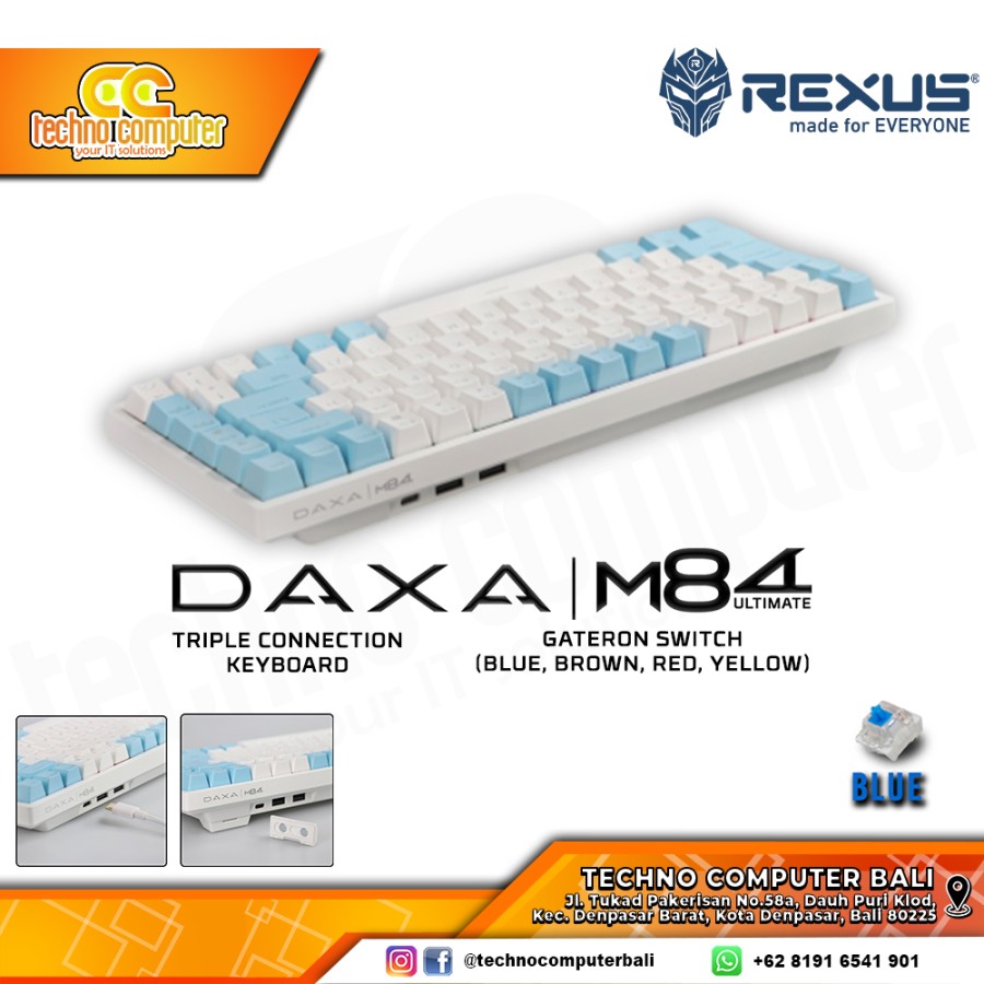 REXUS DAXA M84 ULTIMATE Wireless White/Blue - Mechanical Blue Switch - Gaming Keyboard Wireless