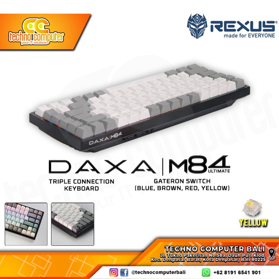 REXUS DAXA M84 ULTIMATE Wireless White/Grey - Mechanical Yellow Switch - Gaming Keyboard Wireless