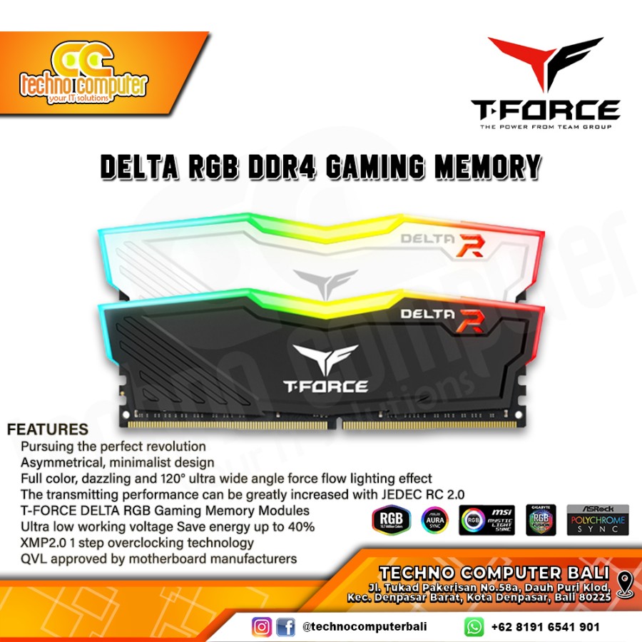 DDR4 TEAM T-FORCE DELTA RGB 16GB (2x8GB) Kit 3200Mhz - WHITE 