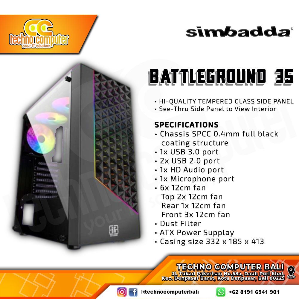 CASING SIMBADDA BATTLEGROUND 35 - Mid Tower ATX Case Tempered Glass