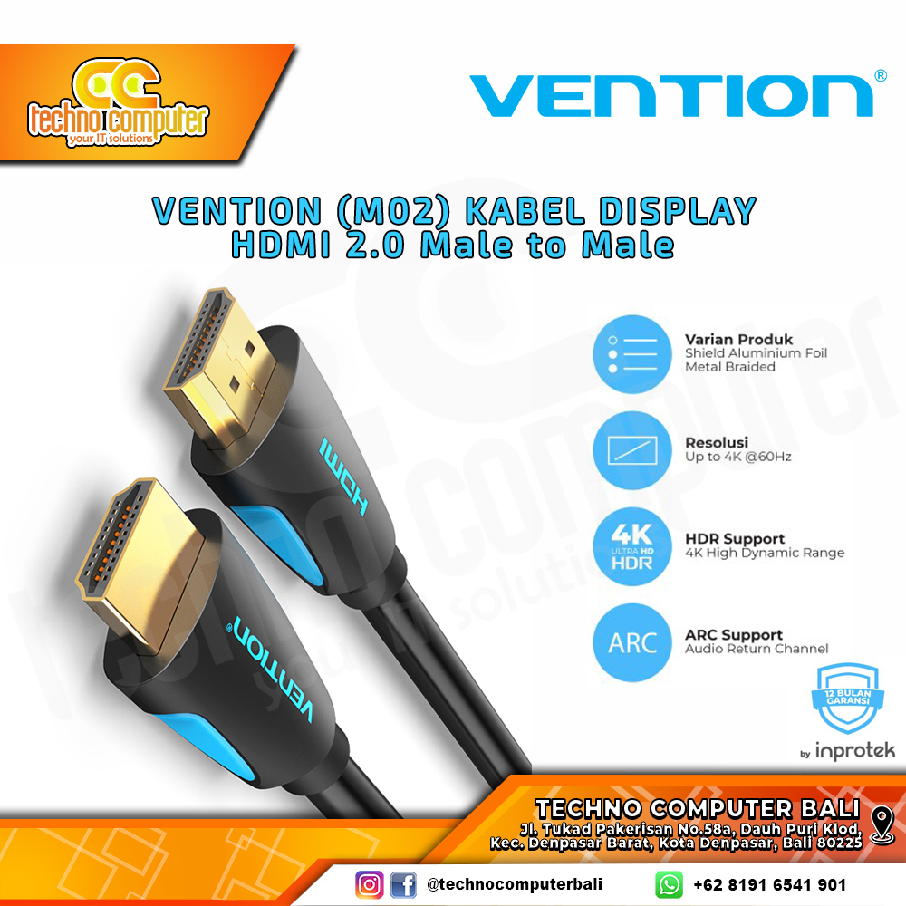 VENTION KABEL DISPLAY - Kabel HDMI - HDMI 2.0b Male to Male Ultra HD 4K - M02 15M