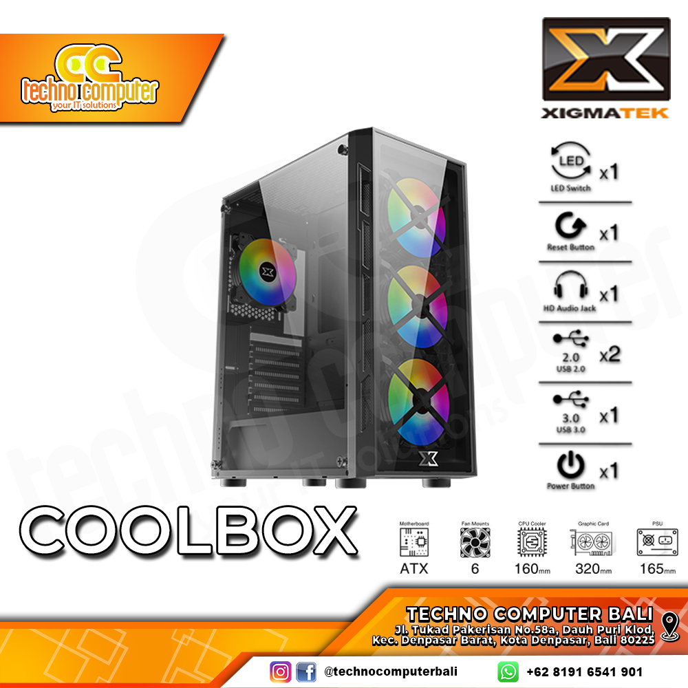 CASING XIGMATEK COOLBOX - Mid Tower ATX Case Tempered Glass (Free 4x RGB Fan)