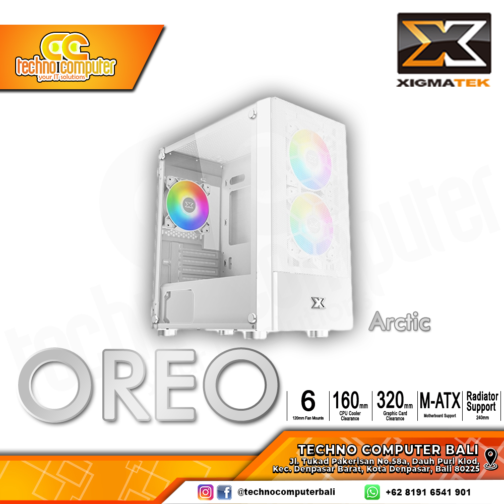CASING XIGMATEK OREO Arctic White - Mid Tower mATX Case Tempered Glass (Free 3x RGB Fan)