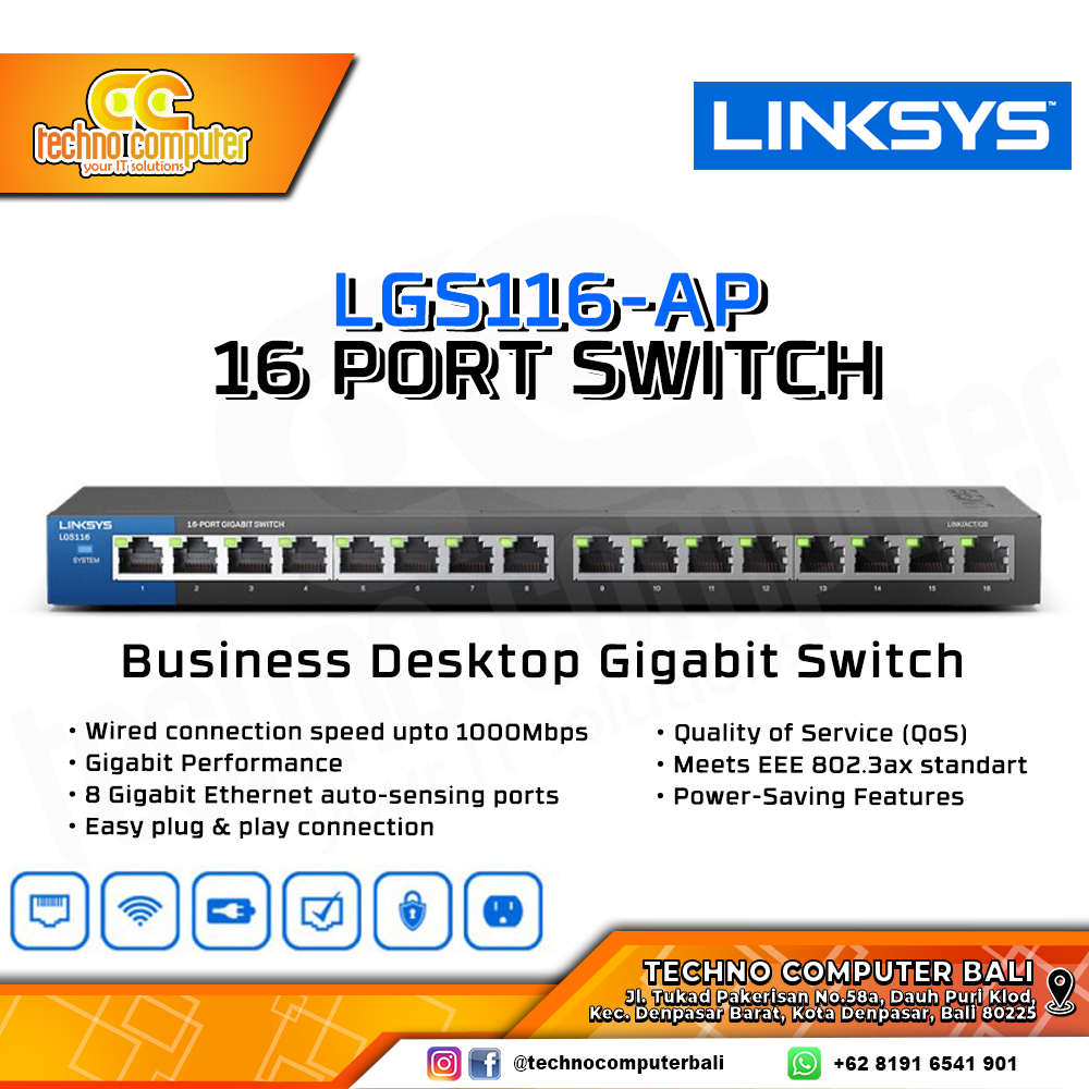 SWITCH HUB LINKSYS LGS116-AP 16-Port Business Desktop Gigabit Switch