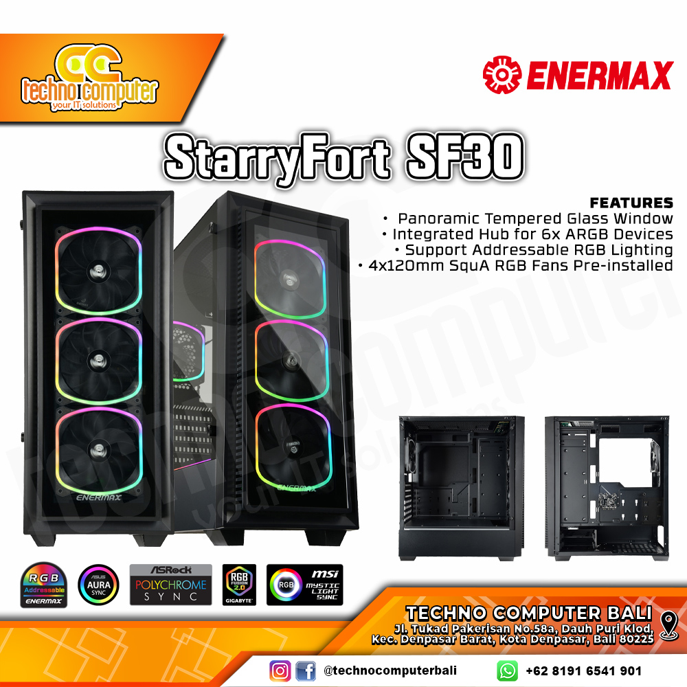 CASING ENERMAX StarryFrot SF30 - Mid Tower ATX Case Tempered Glass (Free 4x RGB Fan)