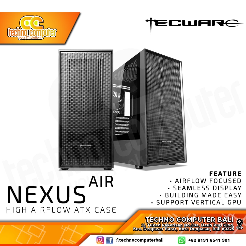 CASING TECWARE NEXUS AIR TG - Mid Tower ATX Case Tempered Glass (Free 1x Fan)