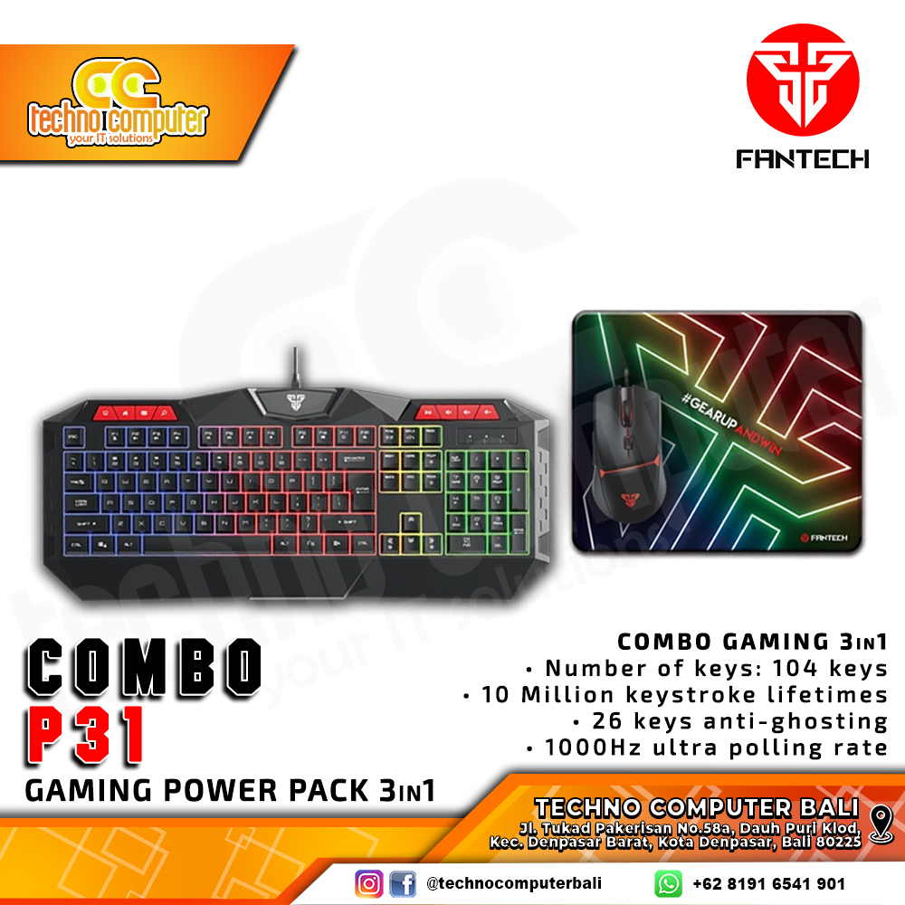 FANTECH 3in1 Combo P31 Gaming Power Pack - Gaming Keyboard & Mouse Combo