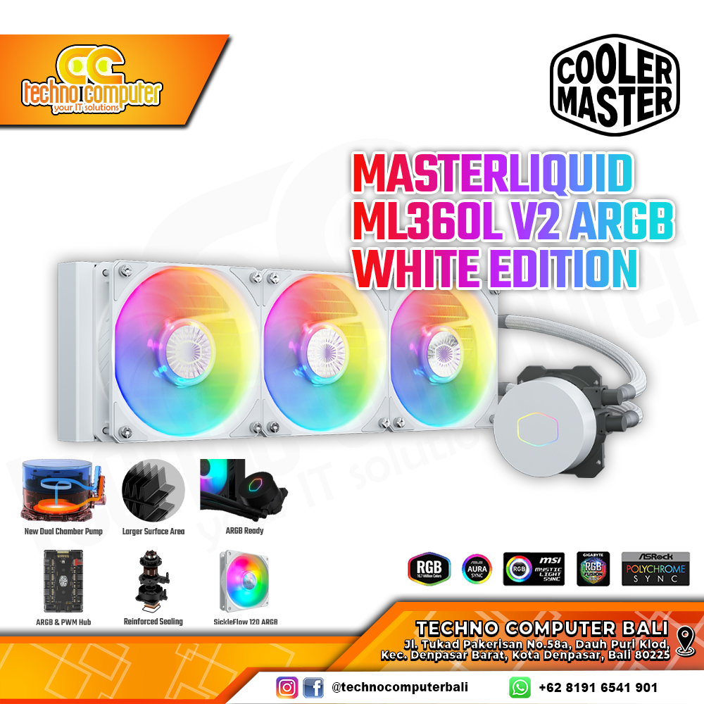 COOLERMASTER MASTERLIQUID ML360L V2 ARGB White - CPU Cooler - 360mm AIO Liquid Cooler