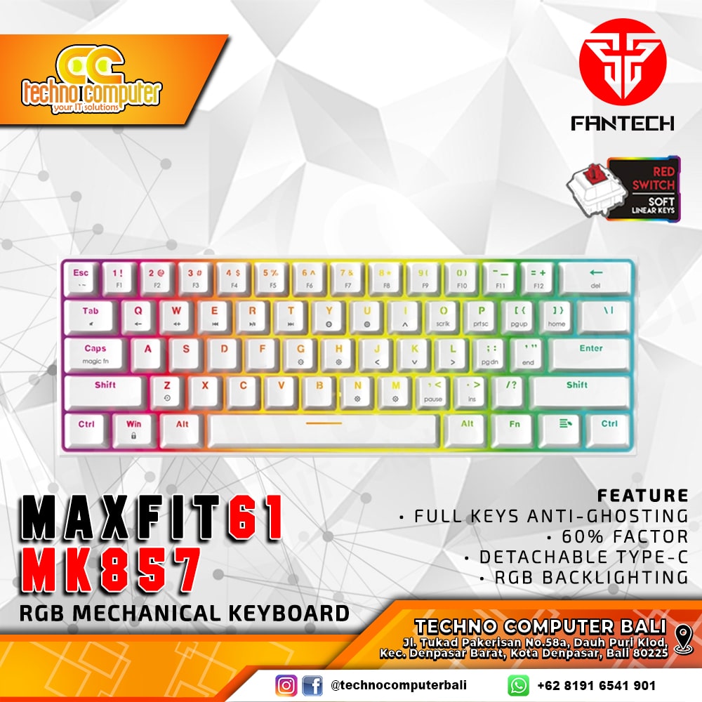 FANTECH MAXFIT61 MK857 60% White - Mechanical Red Switch - Gaming Keyboard