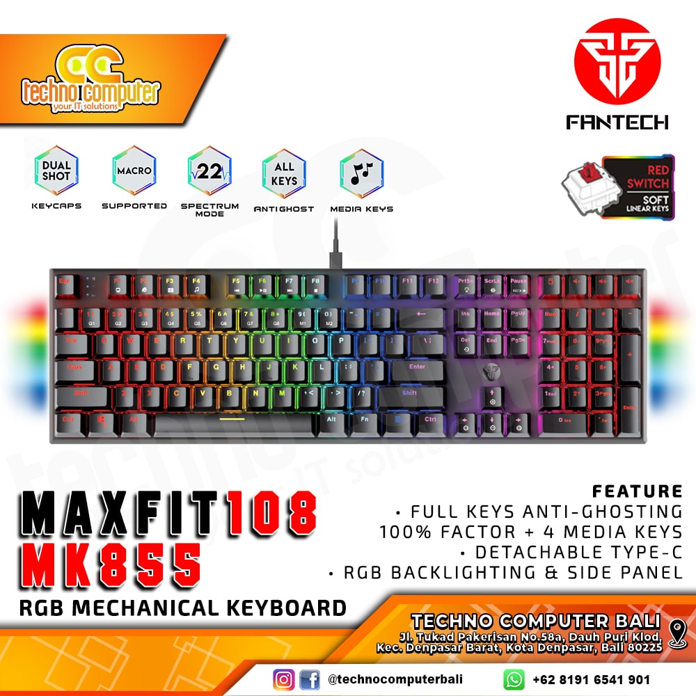FANTECH MAXFIT108 MK855 - Mechanical Red Switch - Gaming Keyboard