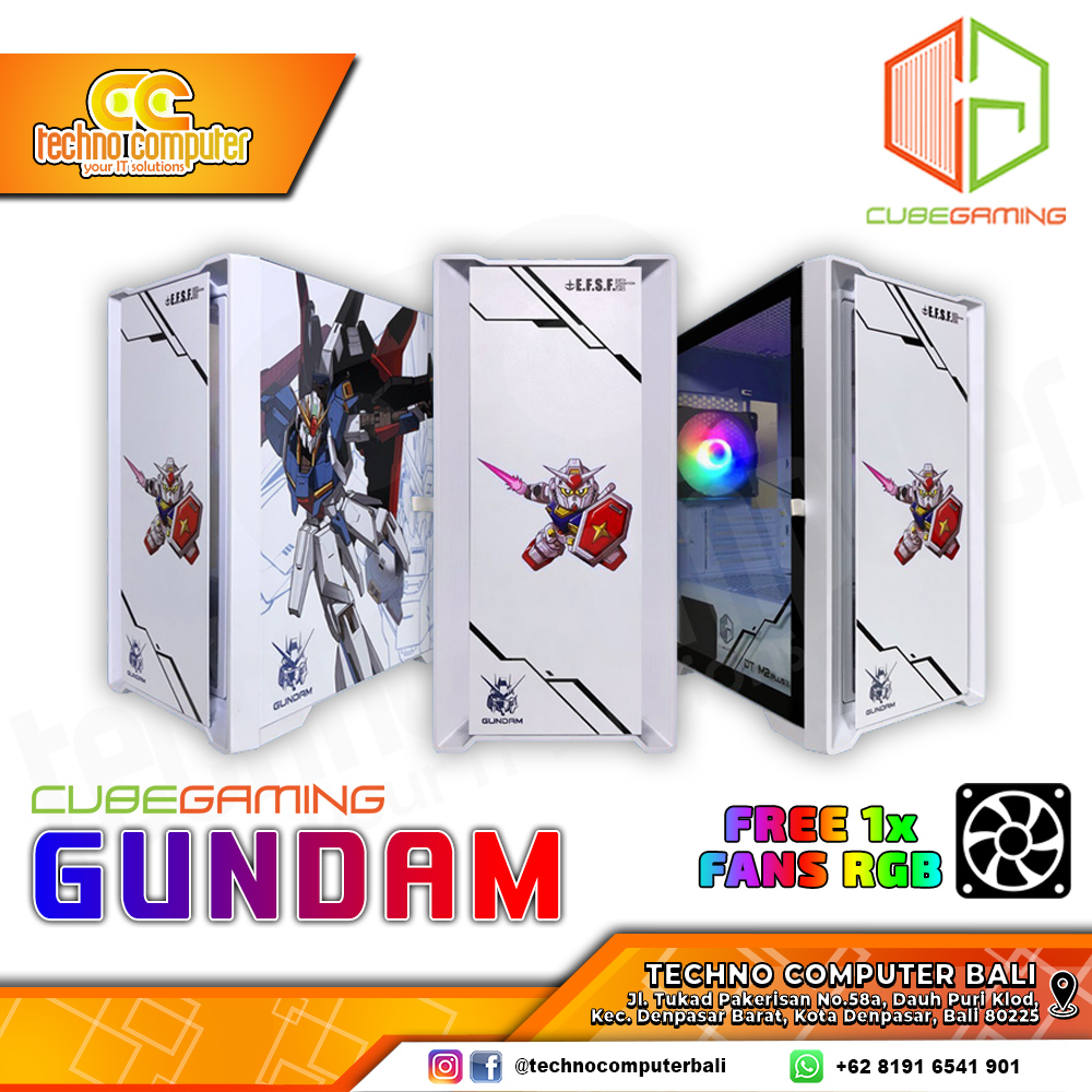 CASING CUBE GAMING GUNDAM Edition - LEFT SIDE GLASS DOOR - mATX Case Free 1x RGB Fans
